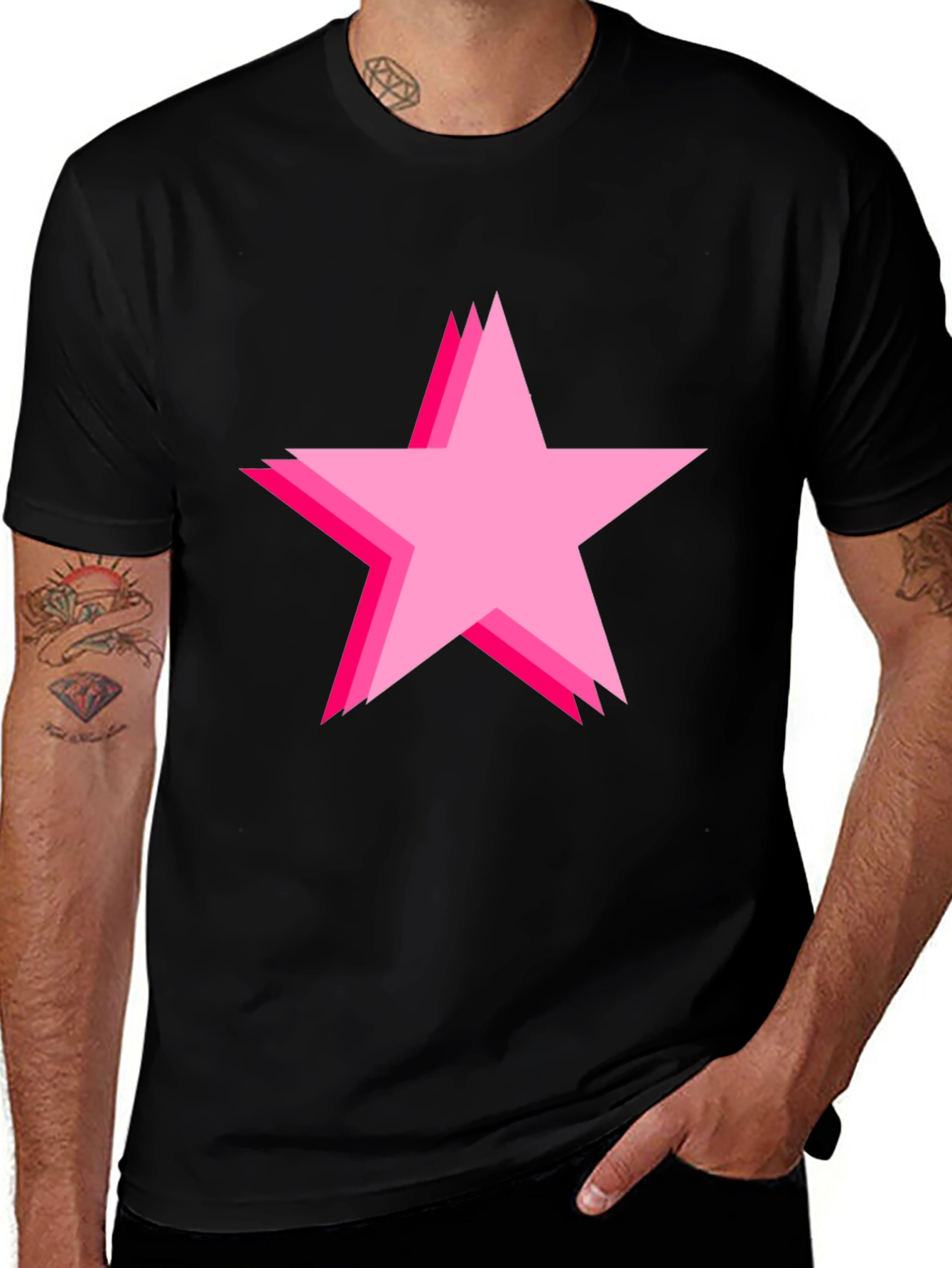 Bold Black Tee with Pink Star Design