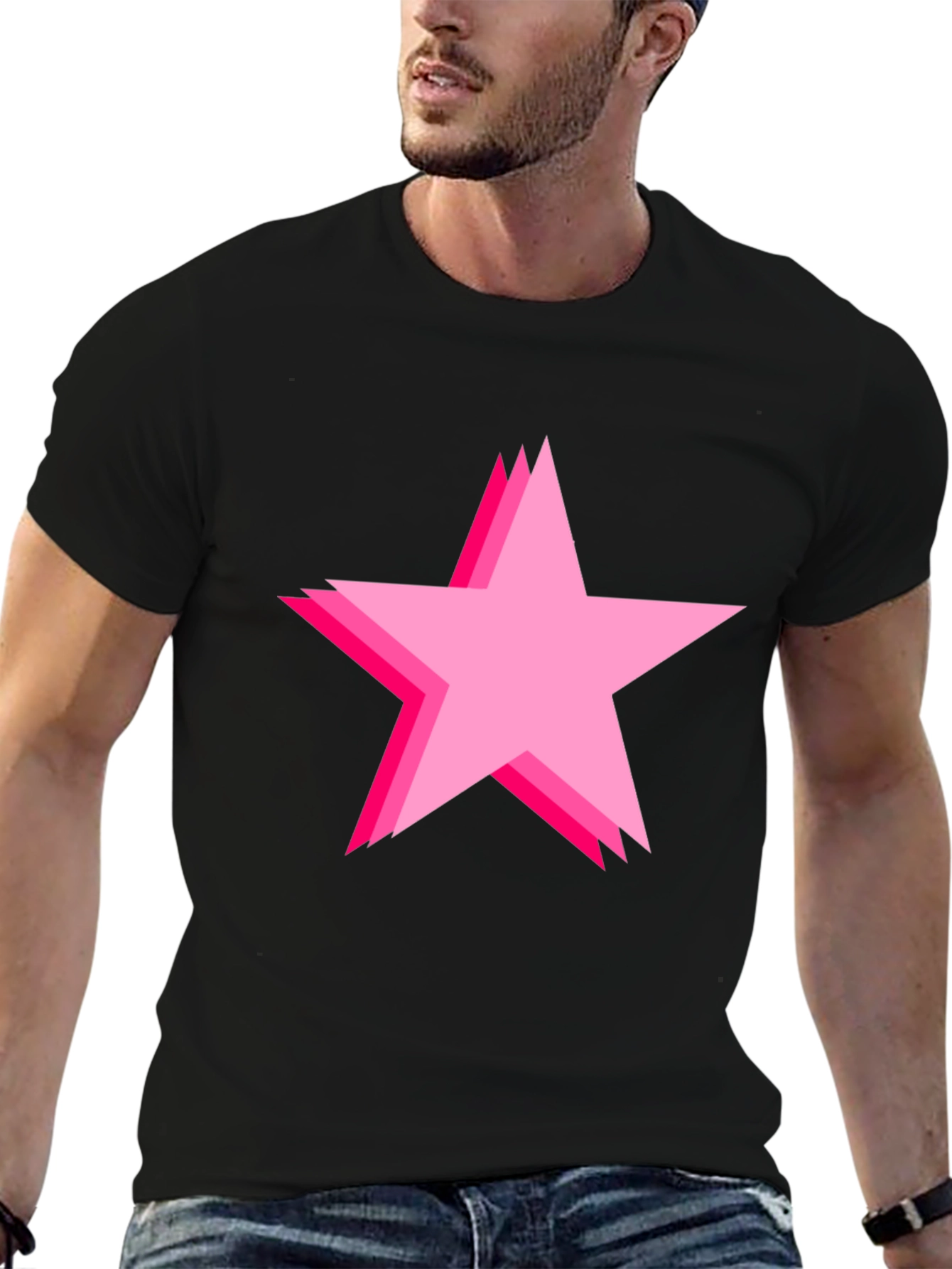 Bold Black Tee with Pink Star Design