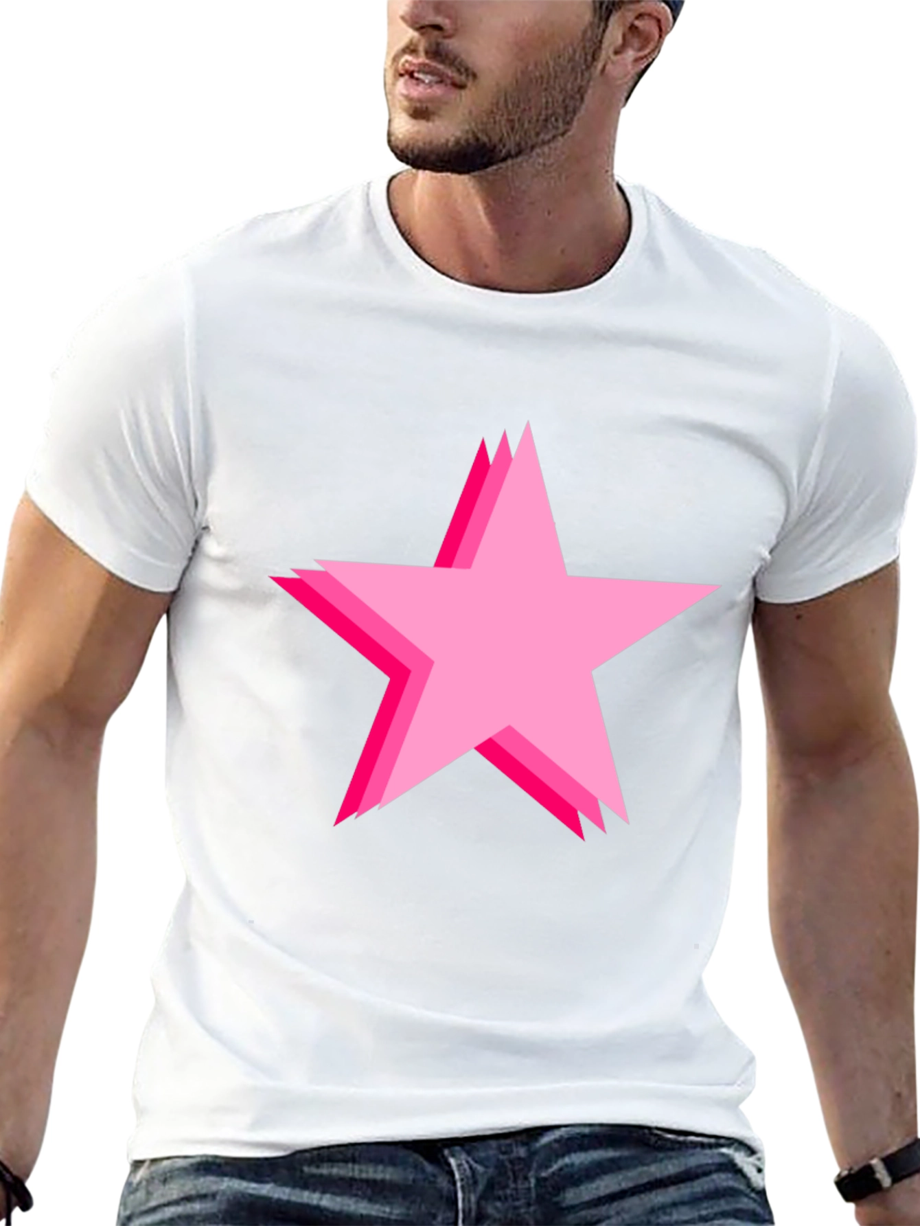 Bold Black Tee with Pink Star Design