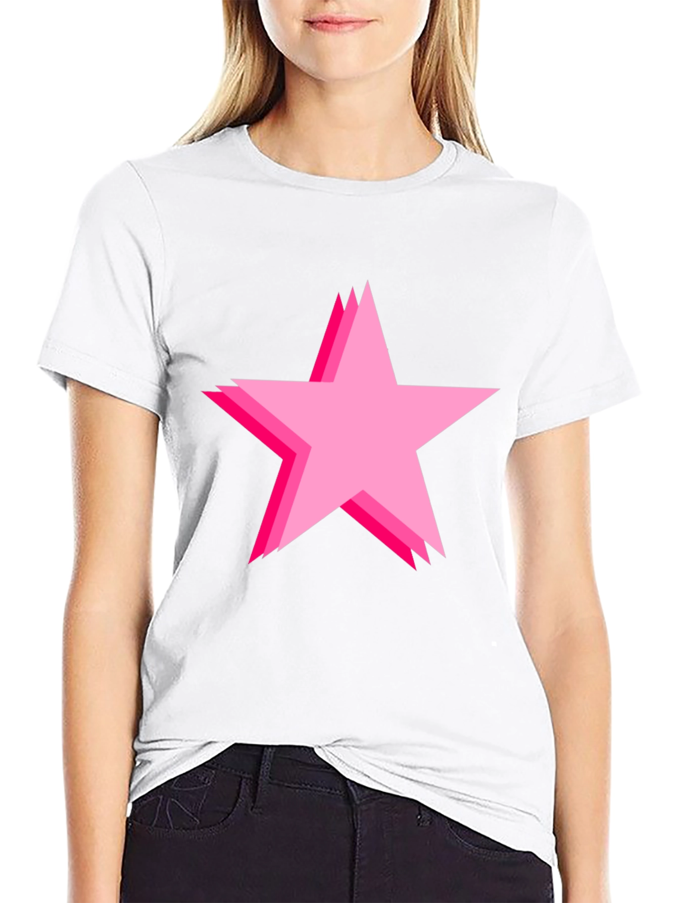 Bold Black Tee with Pink Star Design
