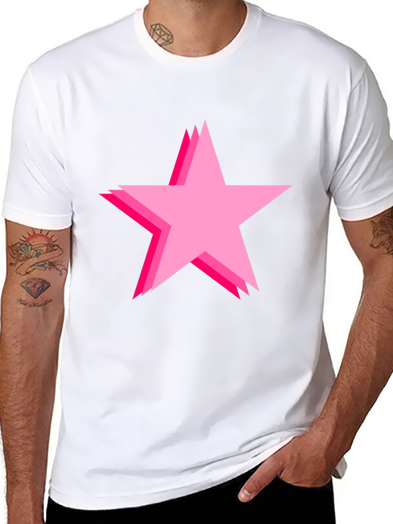 Bold Black Tee with Pink Star Design