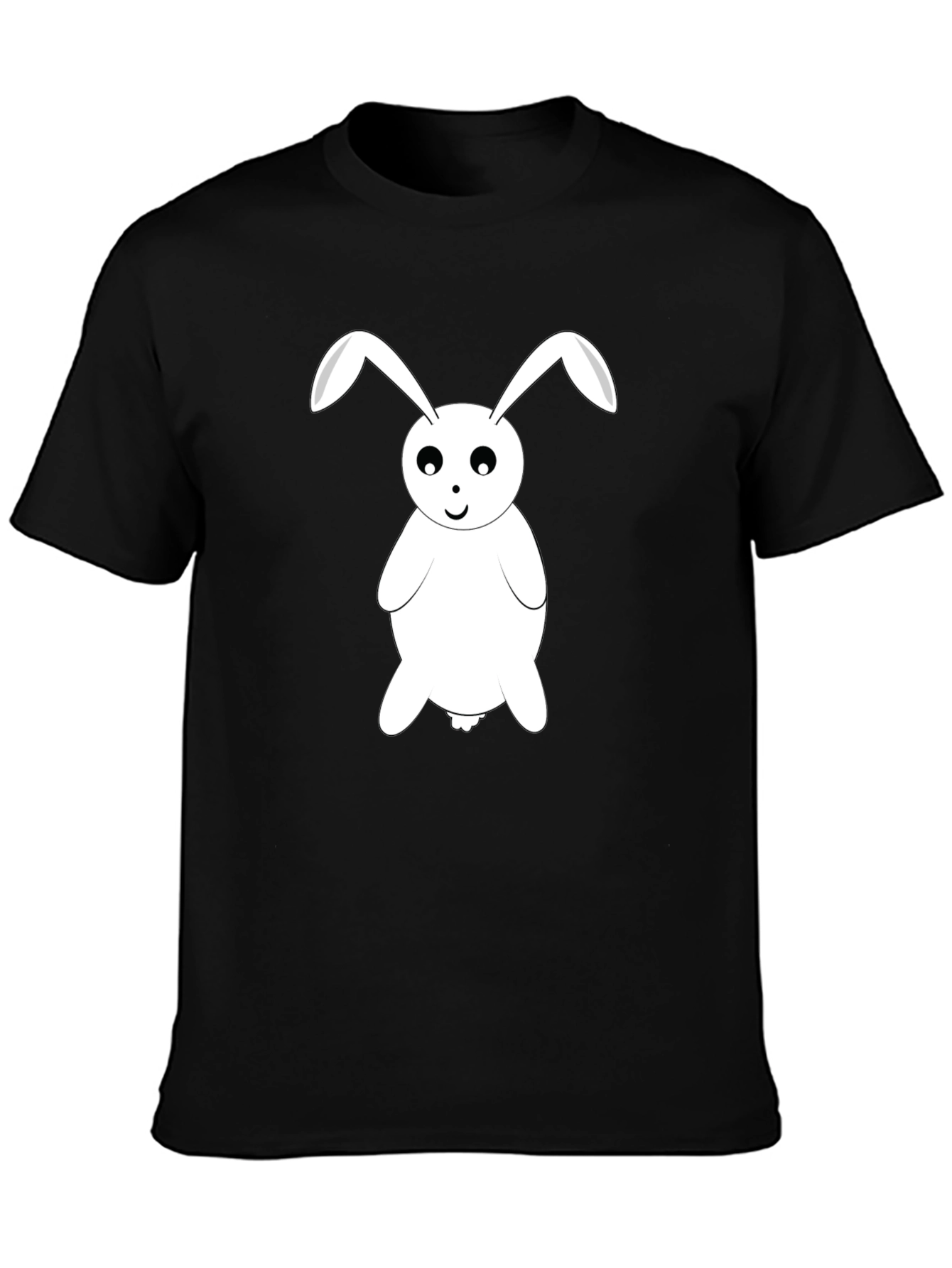 Cartoon Bunny Graphic Tee - Black Cotton T-Shirt