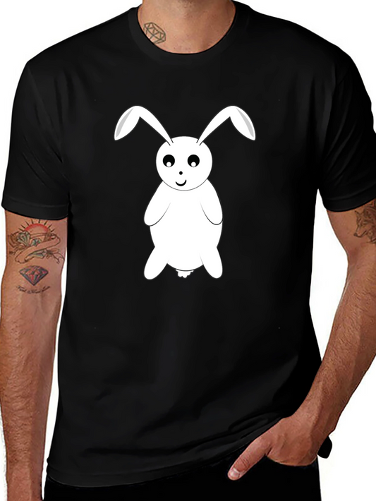Cartoon Bunny Graphic Tee - Black Cotton T-Shirt