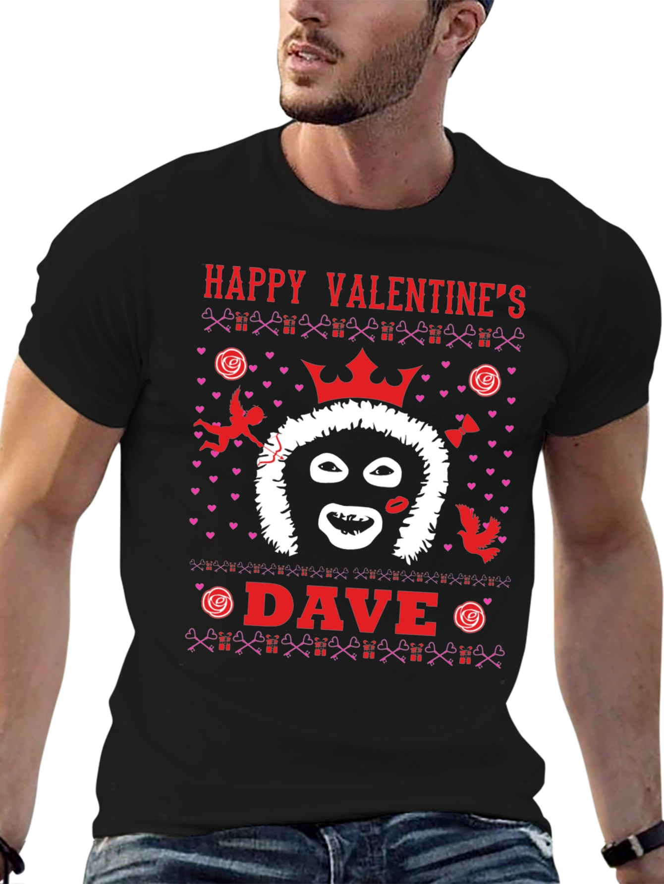 Happy Valentines Dave T-Shirt Black Novelty Graphic Tee