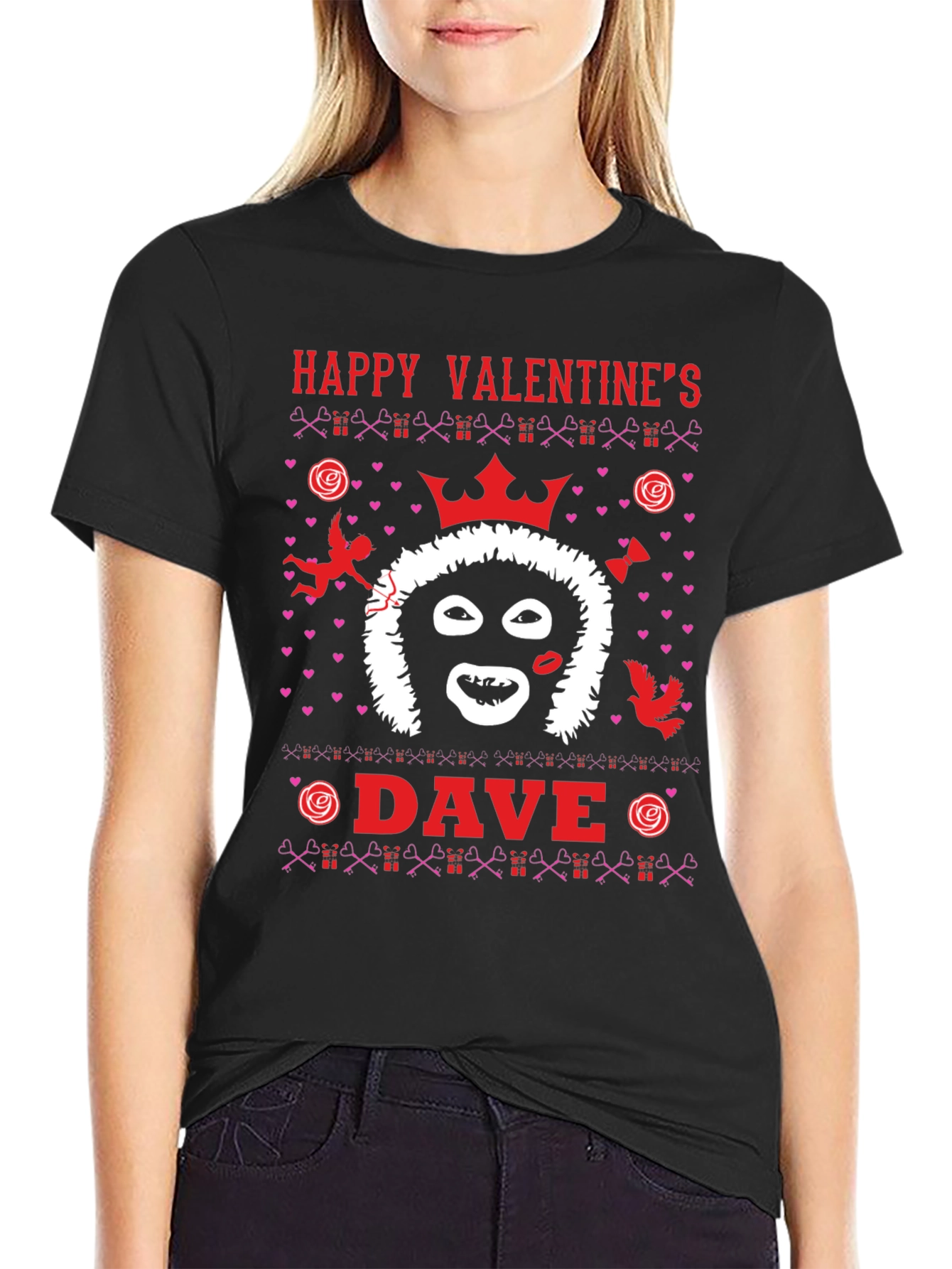 Happy Valentines Dave T-Shirt Black Novelty Graphic Tee
