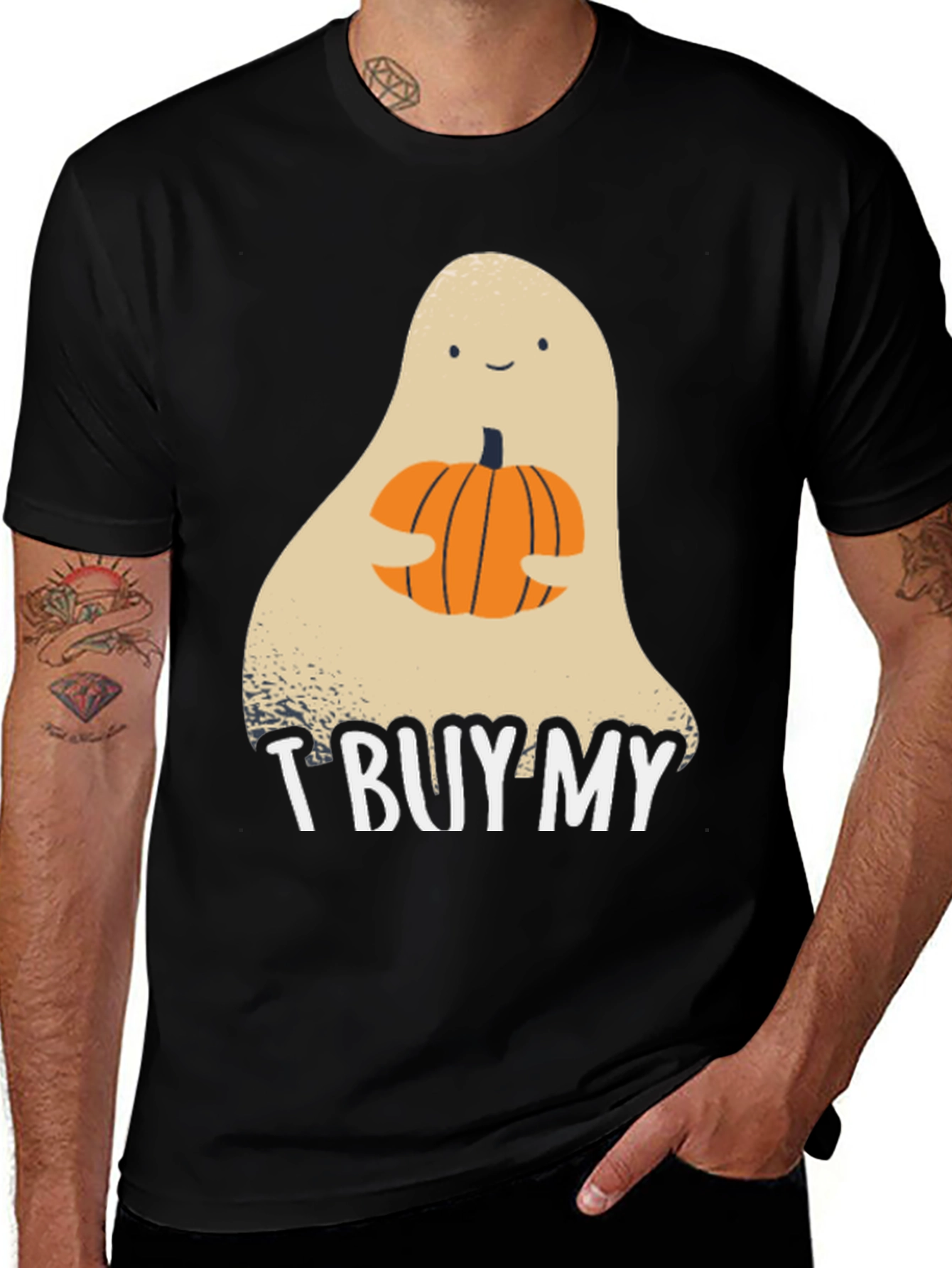 Halloween Ghost Holding Pumpkin Graphic Tee