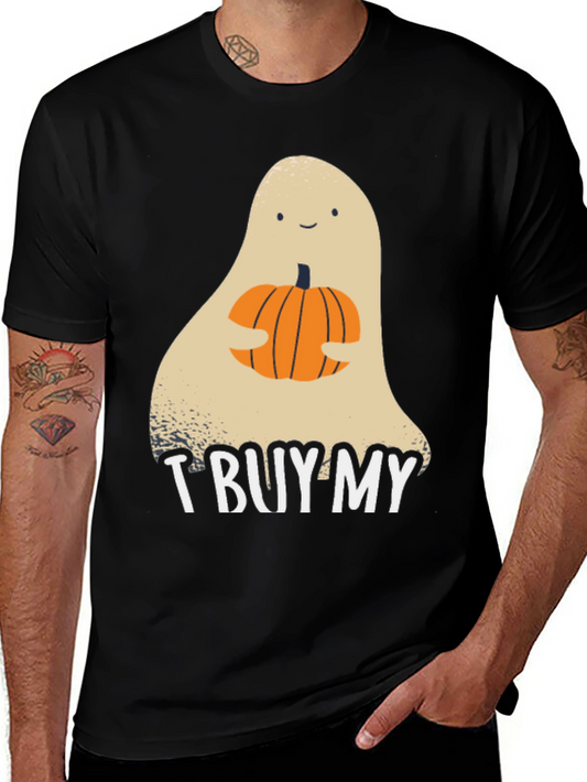 Halloween Ghost Holding Pumpkin Graphic Tee