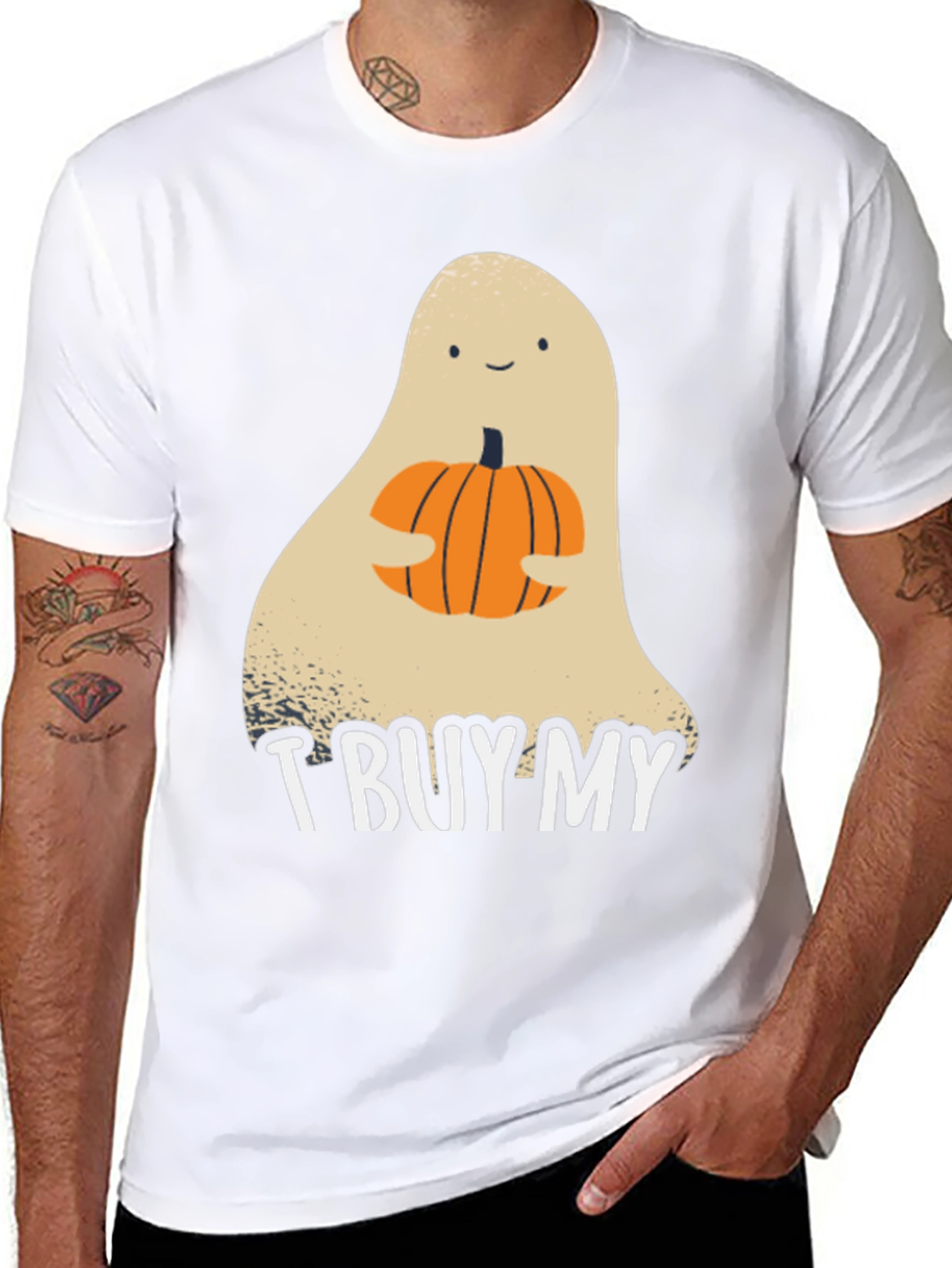 Halloween Ghost Holding Pumpkin Graphic Tee
