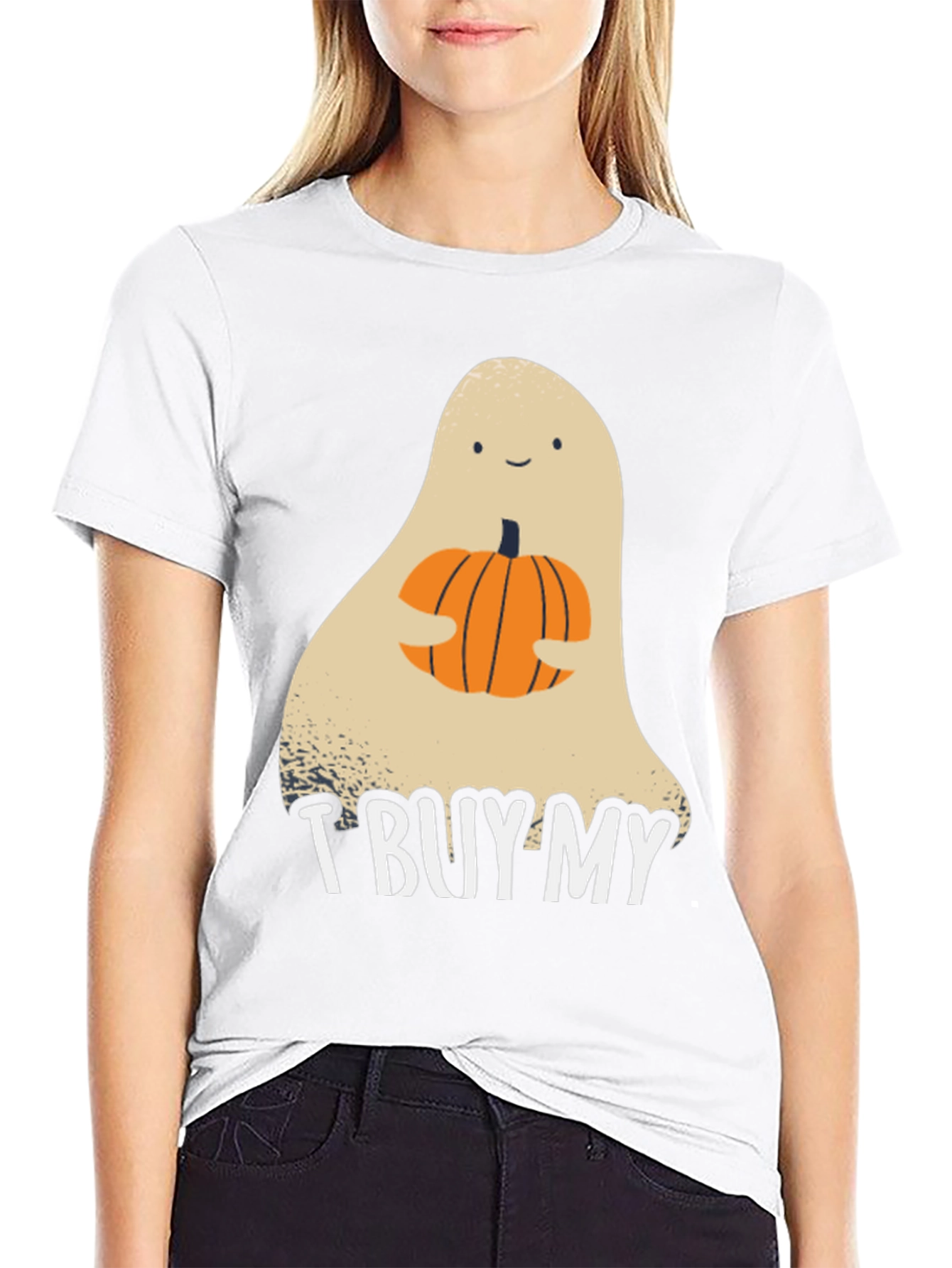 Halloween Ghost Holding Pumpkin Graphic Tee