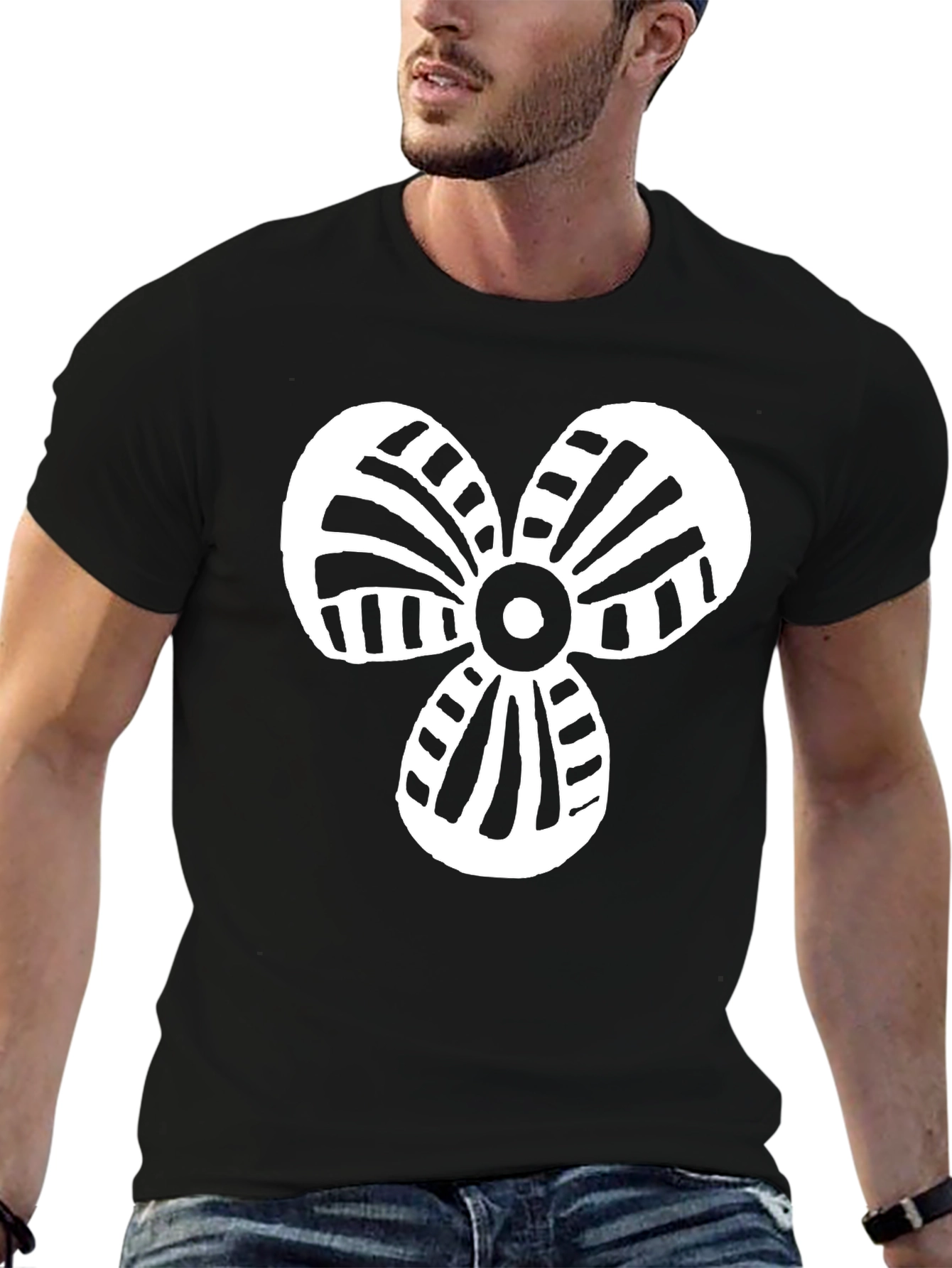 Abstract Fan Graphic Tee - Black Cotton Blend