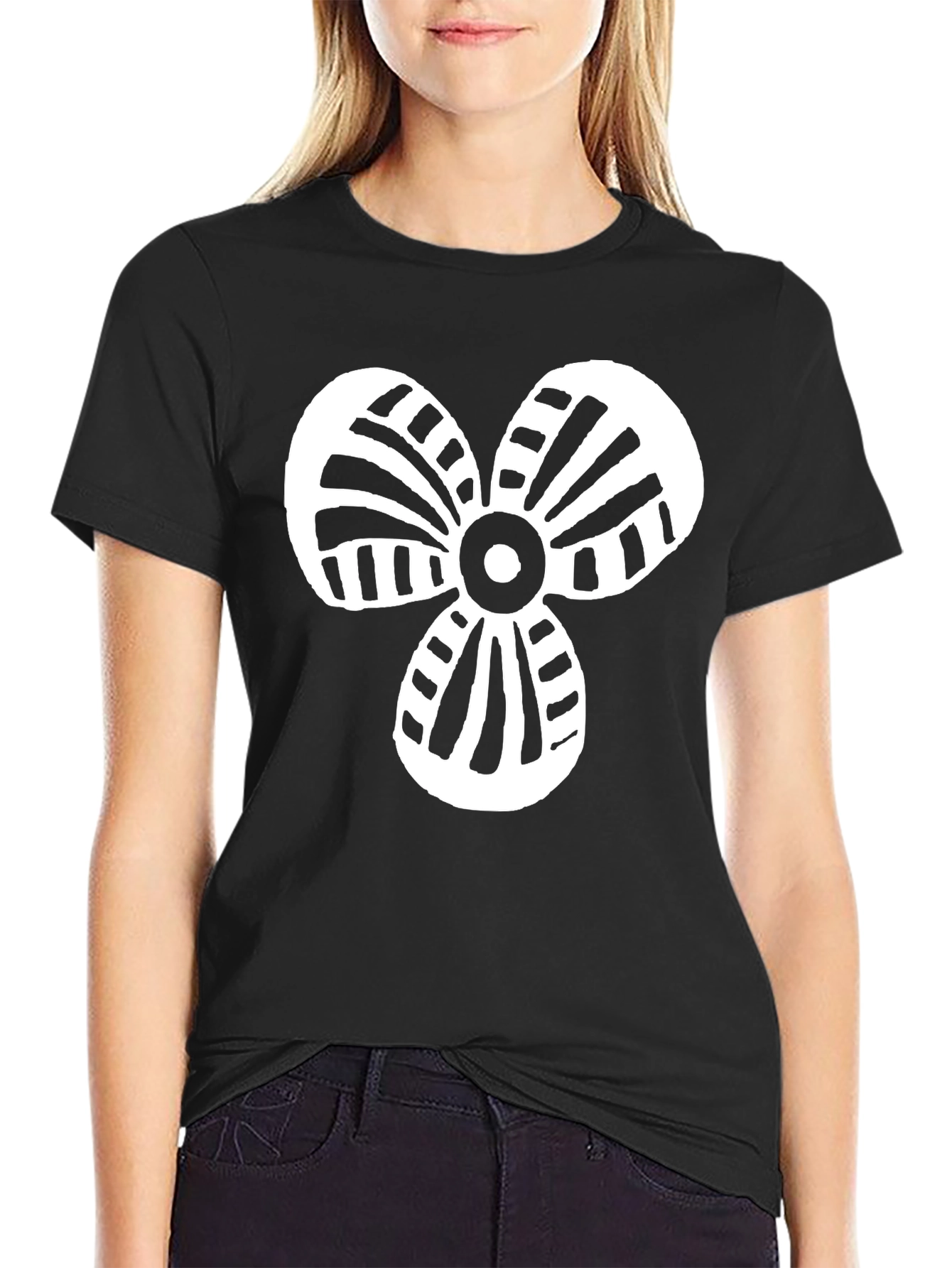 Abstract Fan Graphic Tee - Black Cotton Blend