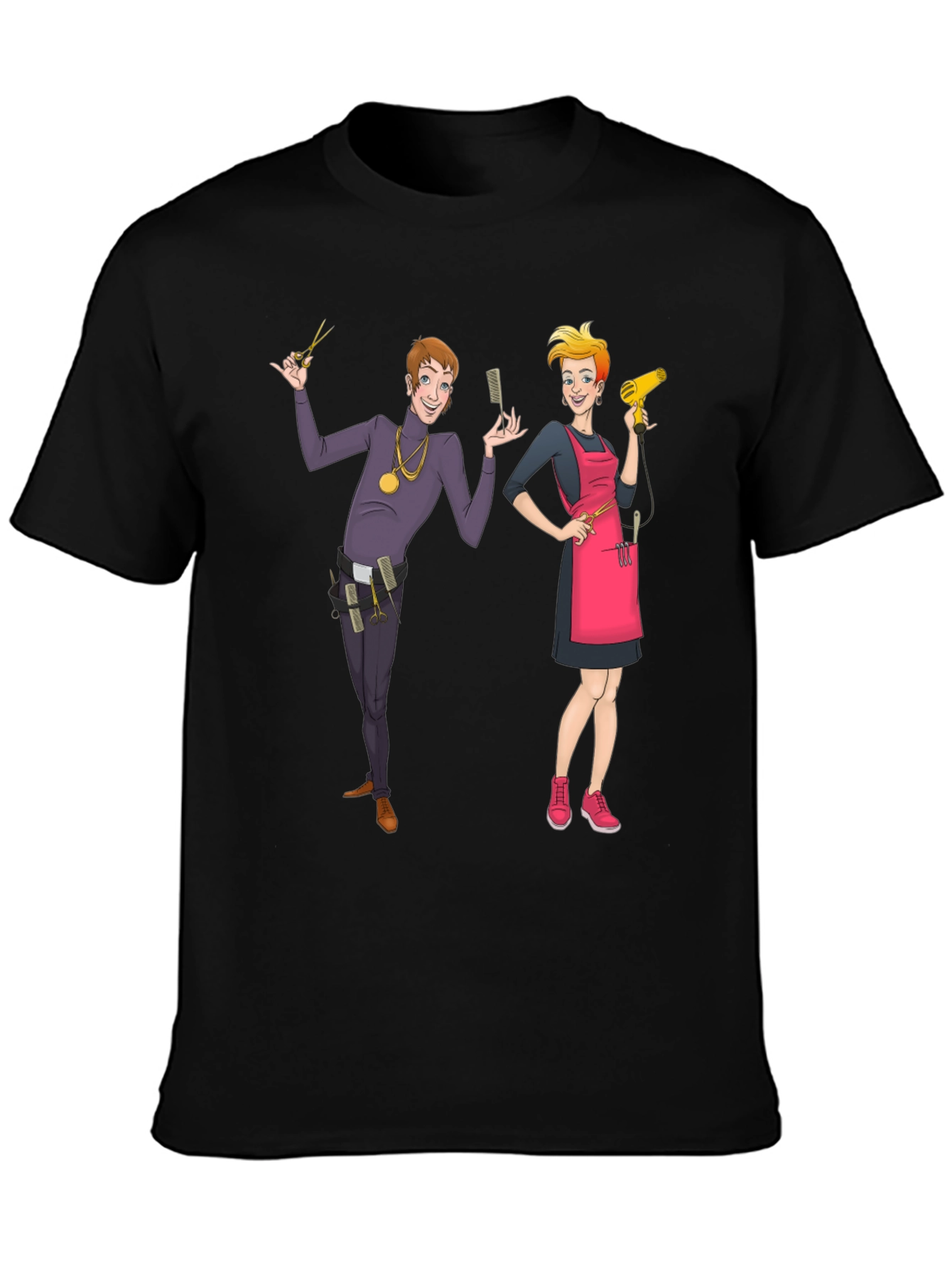 Cartoon Barber Graphic Tee - Black