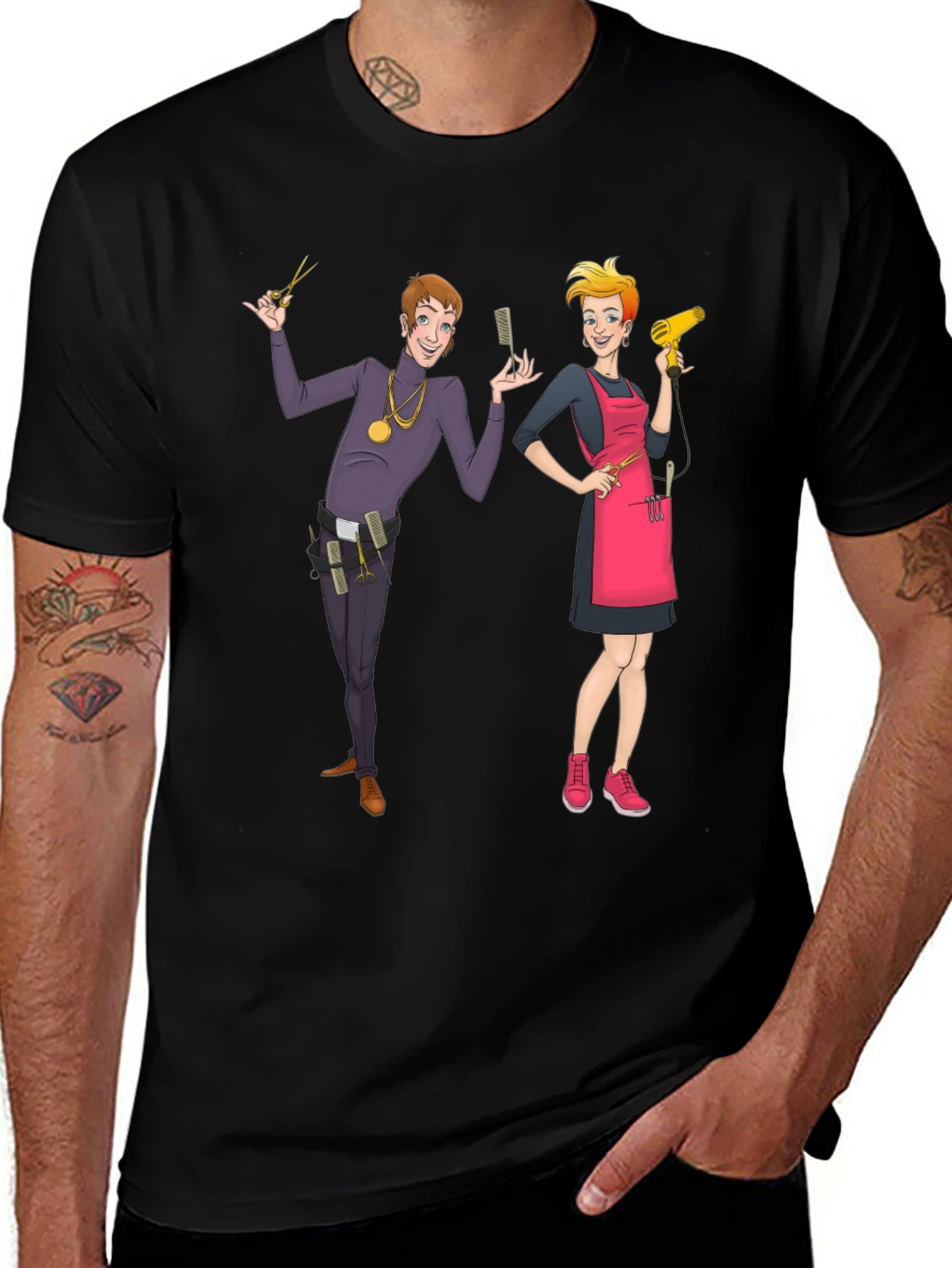 Cartoon Barber Graphic Tee - Black