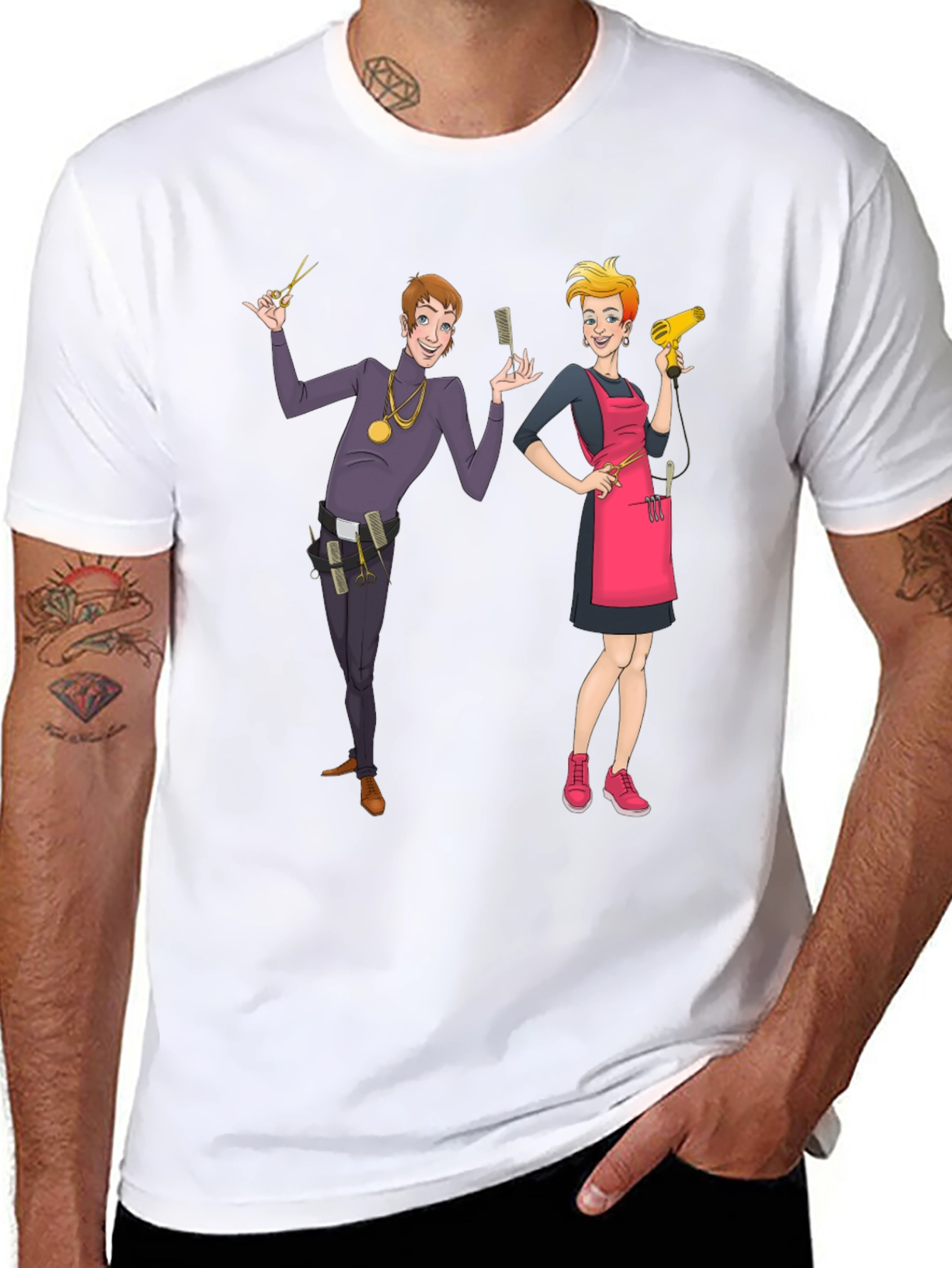 Cartoon Barber Graphic Tee - Black