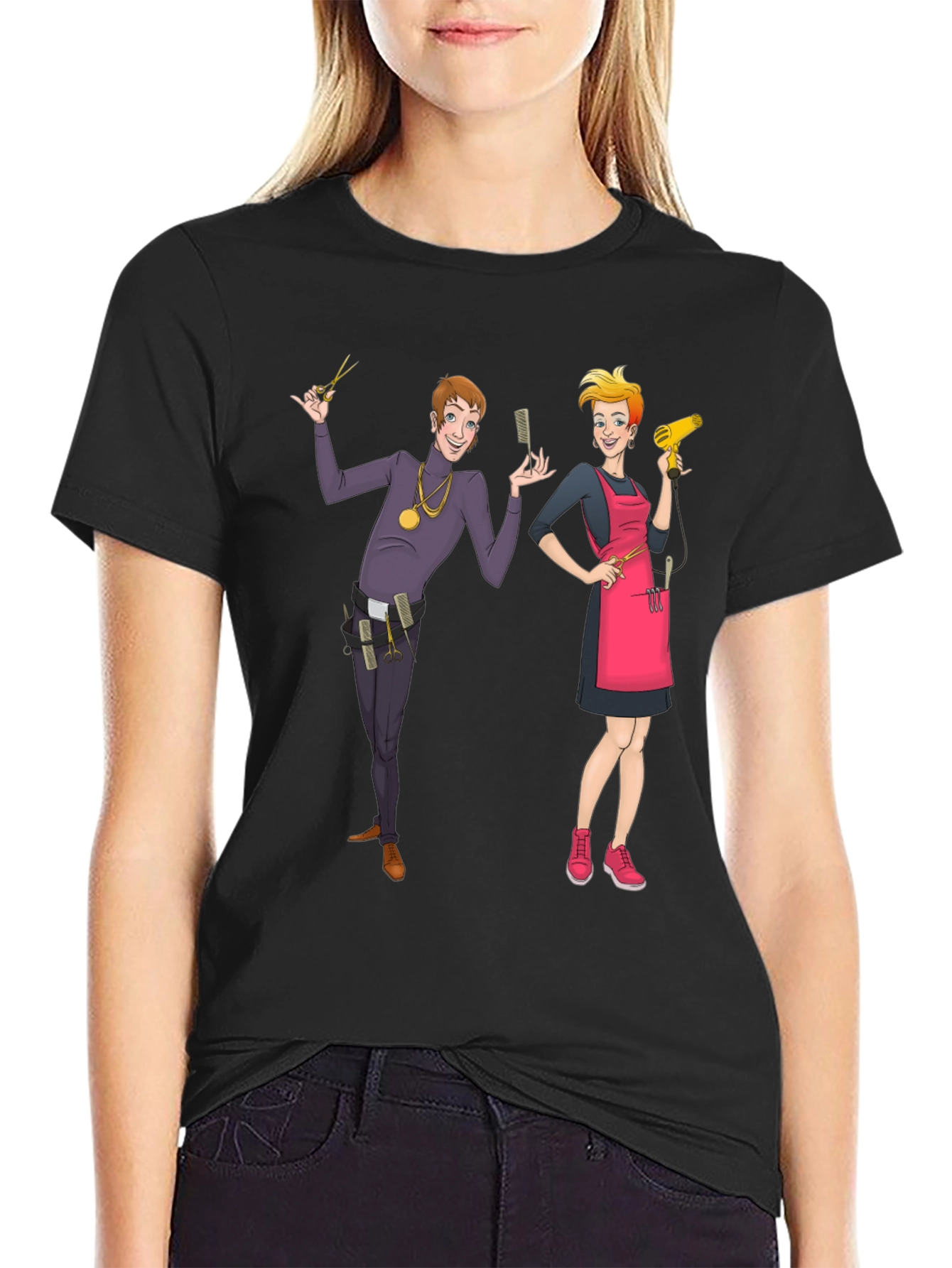 Cartoon Barber Graphic Tee - Black