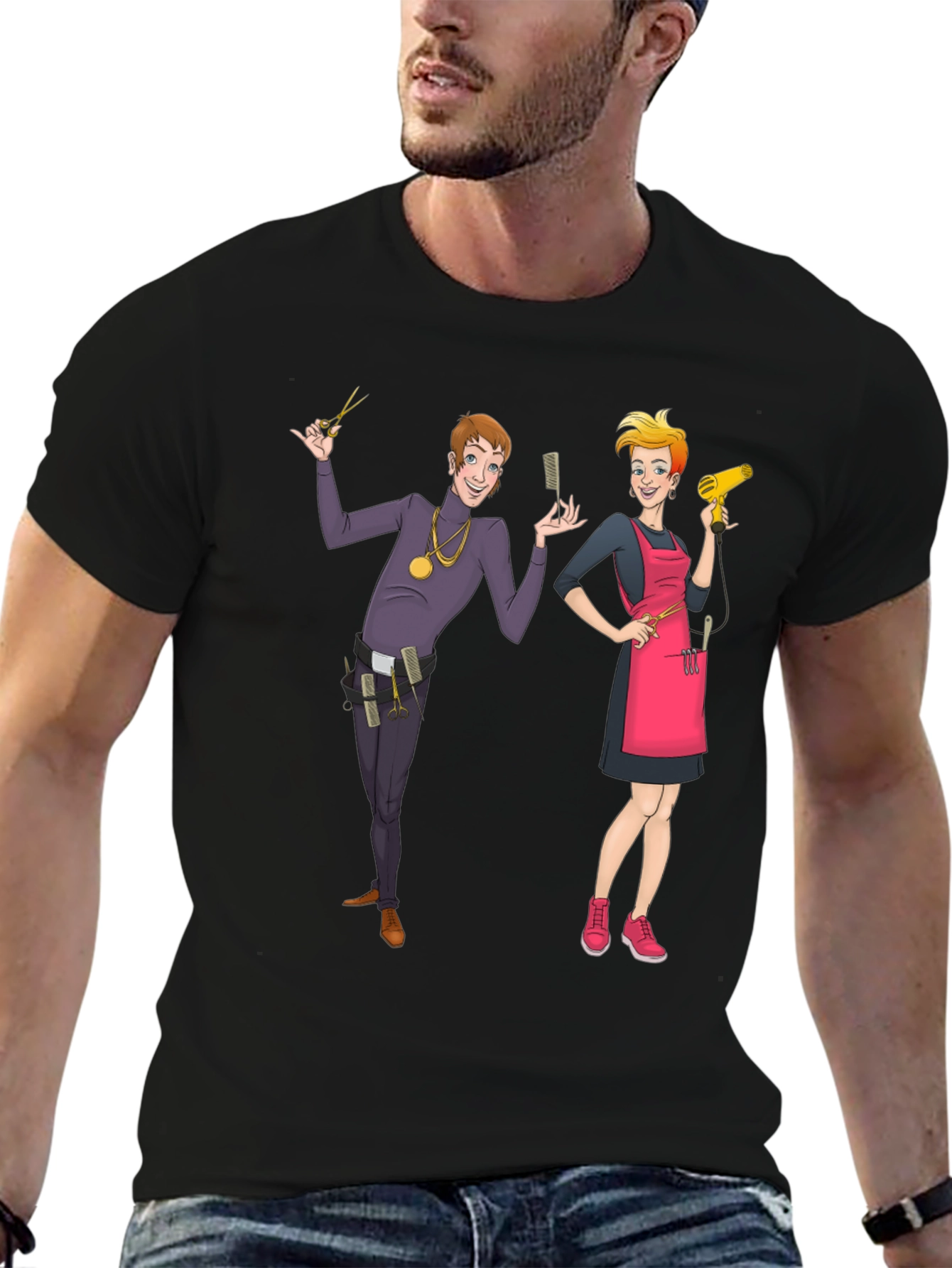 Cartoon Barber Graphic Tee - Black