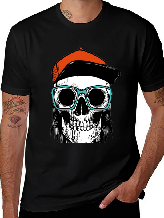 Skull with Hat & Glasses Graphic Tee