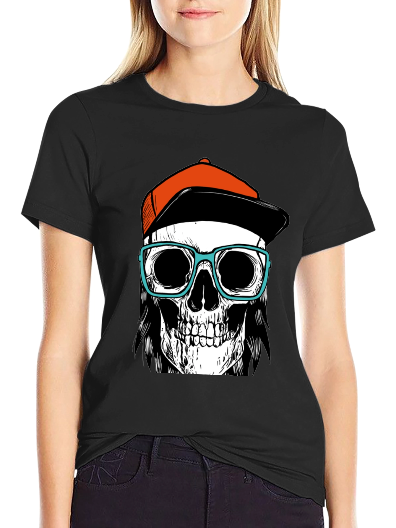 Skull with Hat & Glasses Graphic Tee