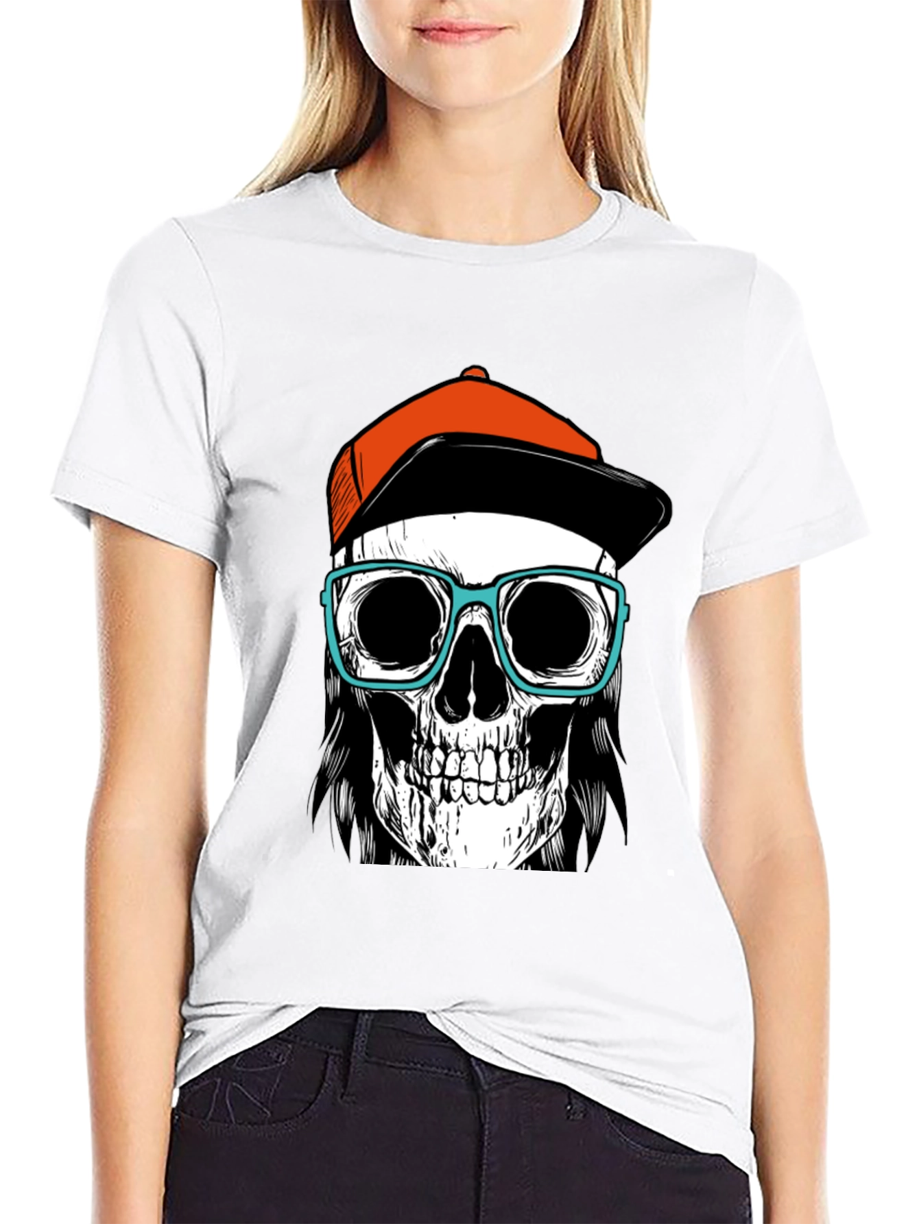 Skull with Hat & Glasses Graphic Tee