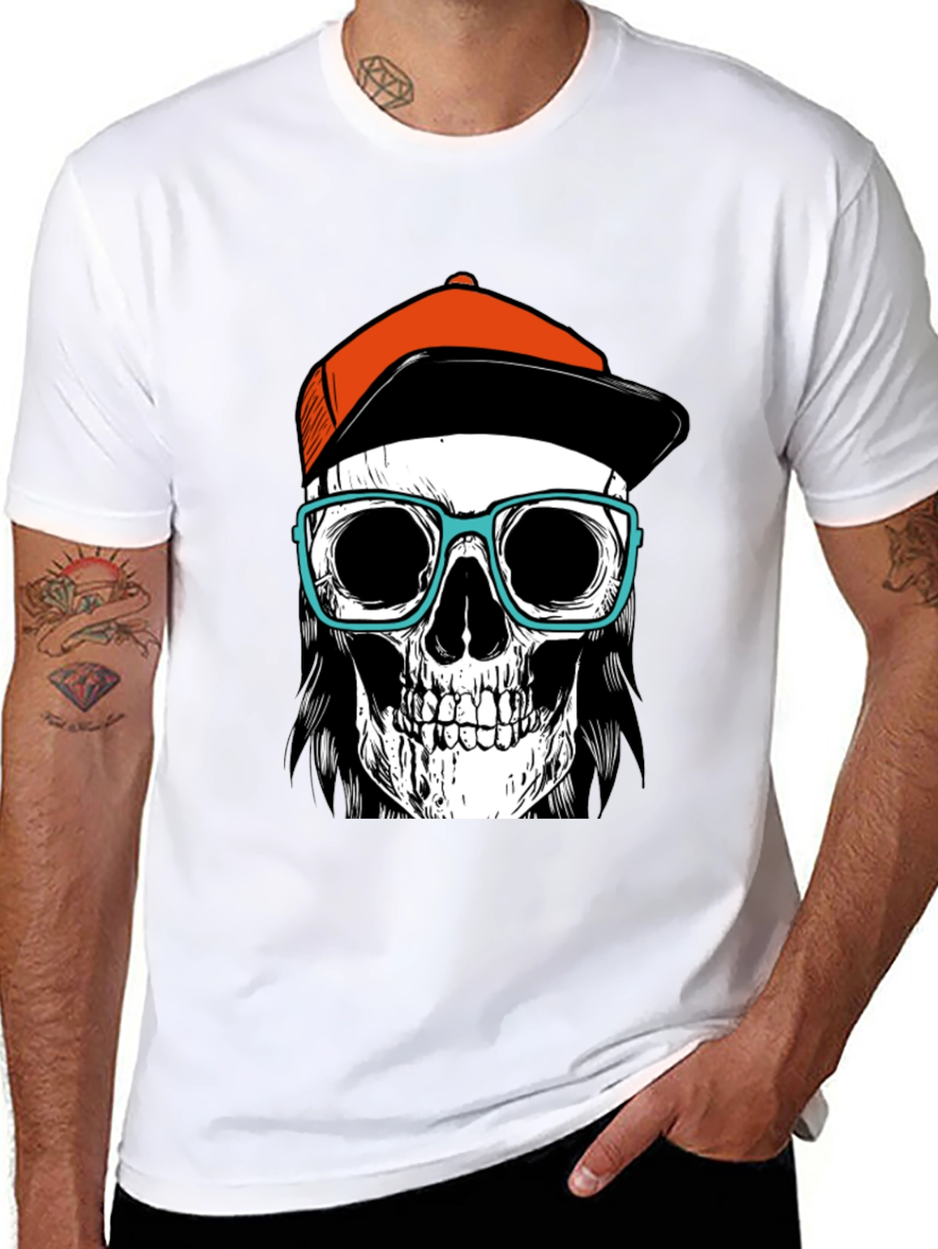 Skull with Hat & Glasses Graphic Tee