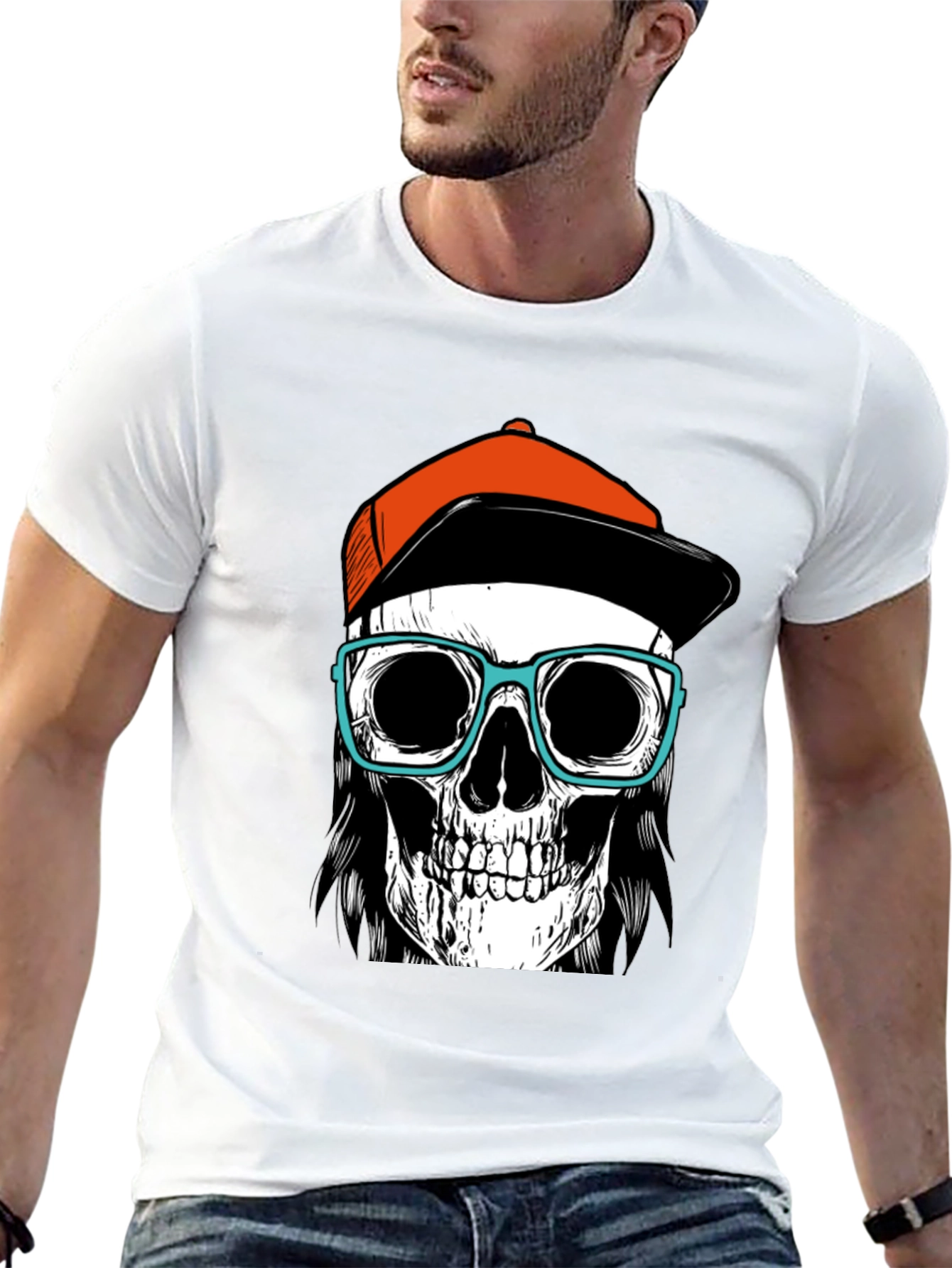 Skull with Hat & Glasses Graphic Tee