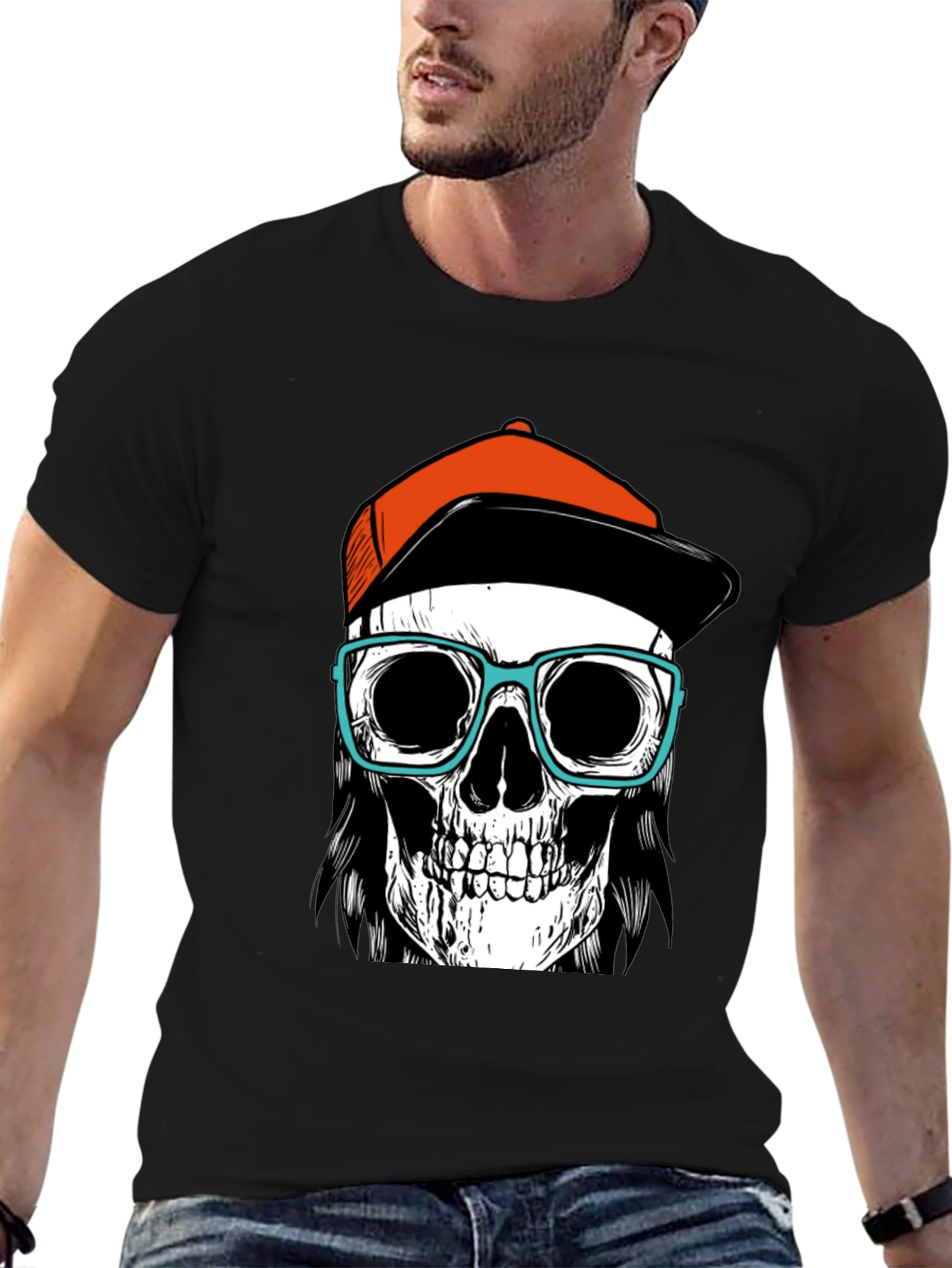 Skull with Hat & Glasses Graphic Tee