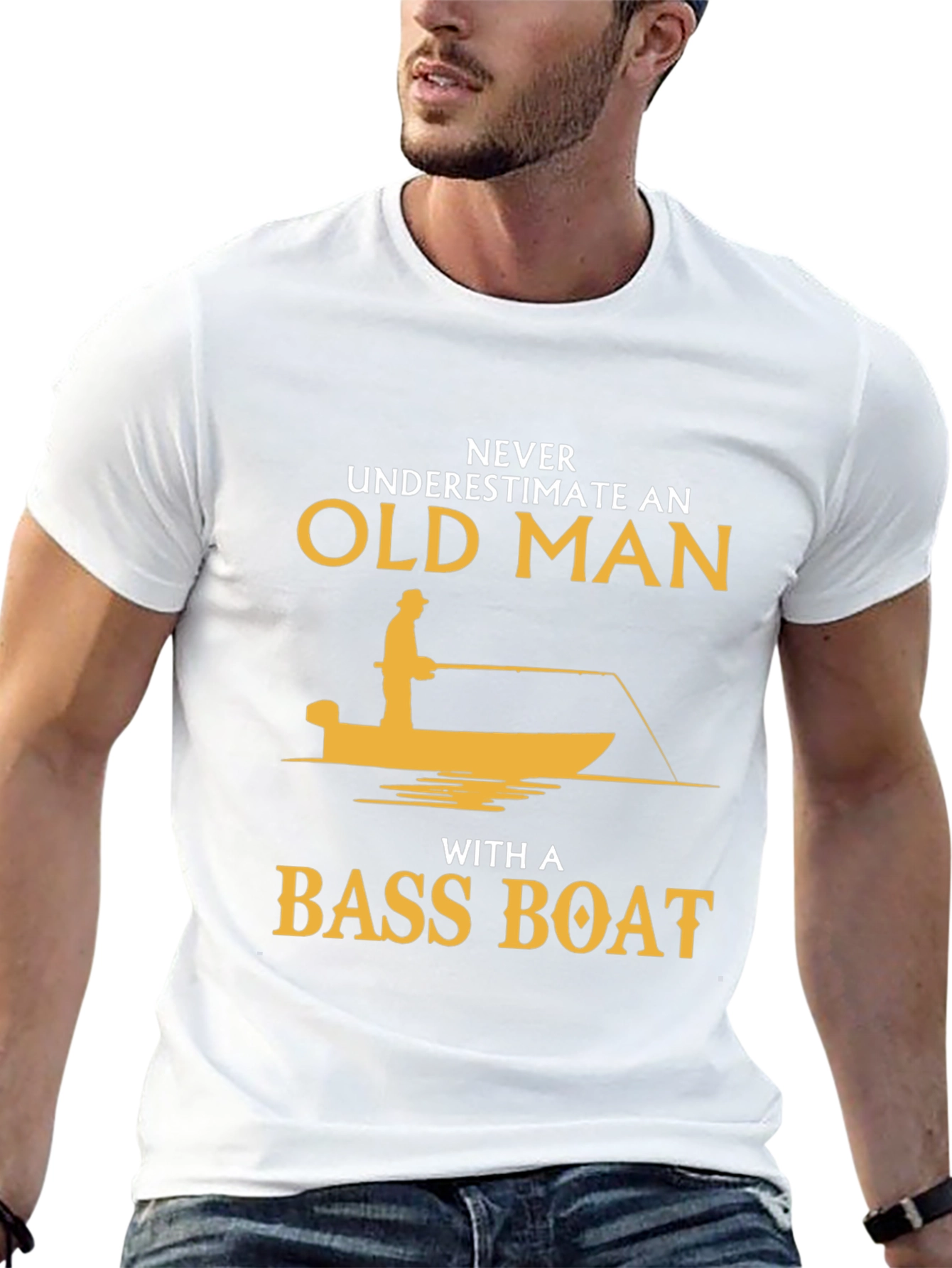 Never Underestimate Old Man Bass Boat T-Shirt