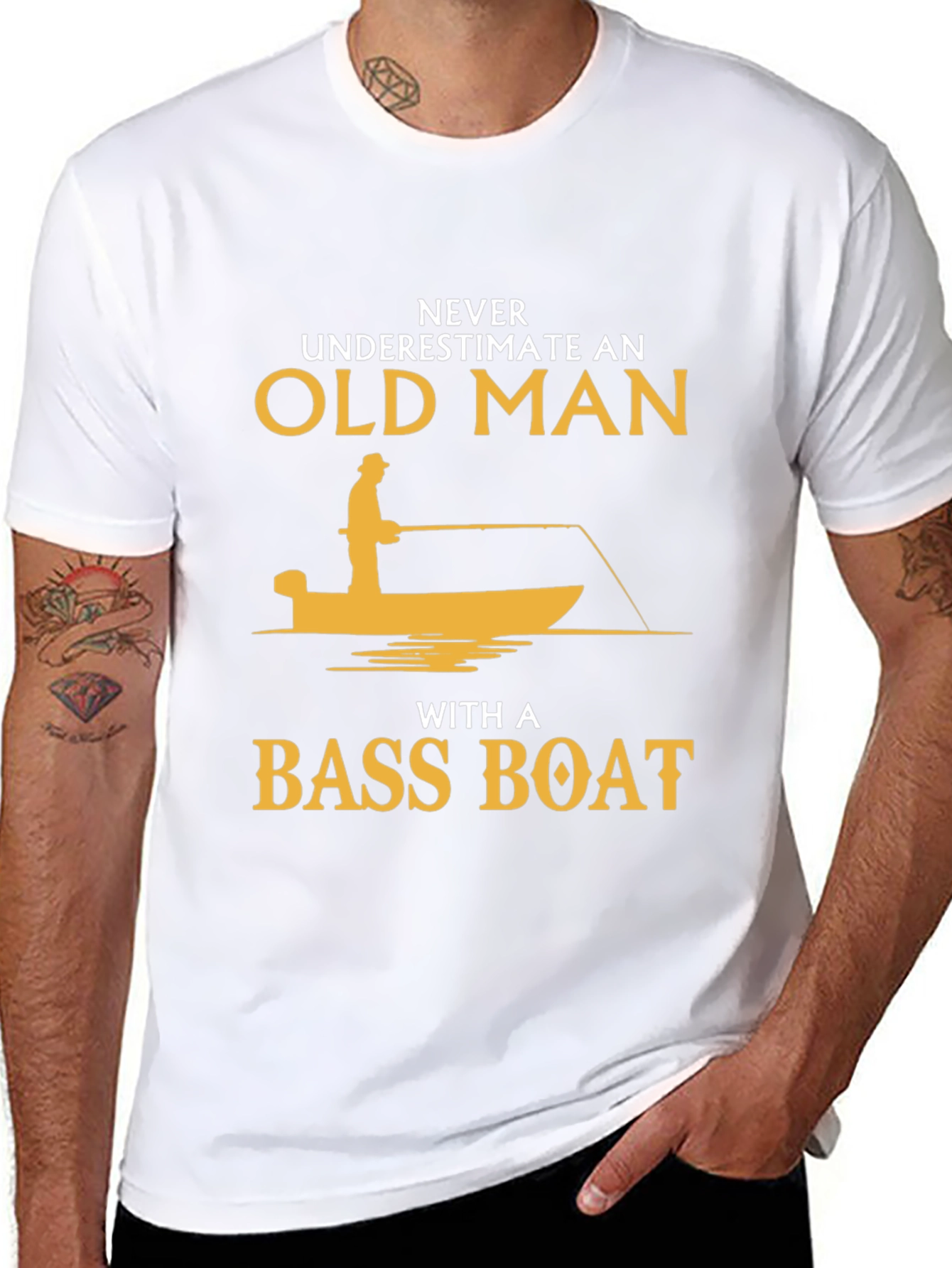 Never Underestimate Old Man Bass Boat T-Shirt