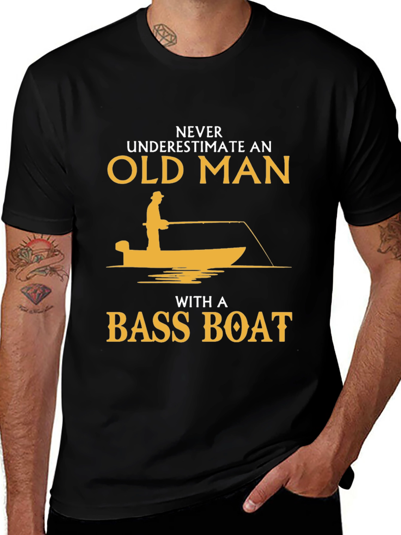 Never Underestimate Old Man Bass Boat T-Shirt