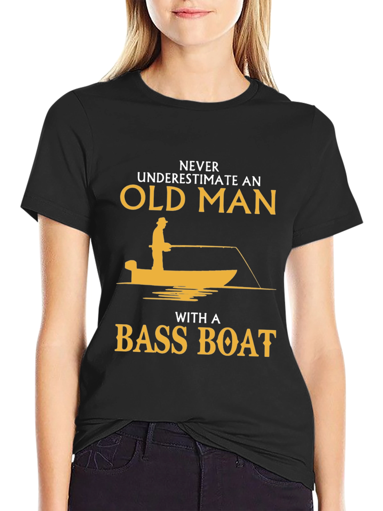 Never Underestimate Old Man Bass Boat T-Shirt