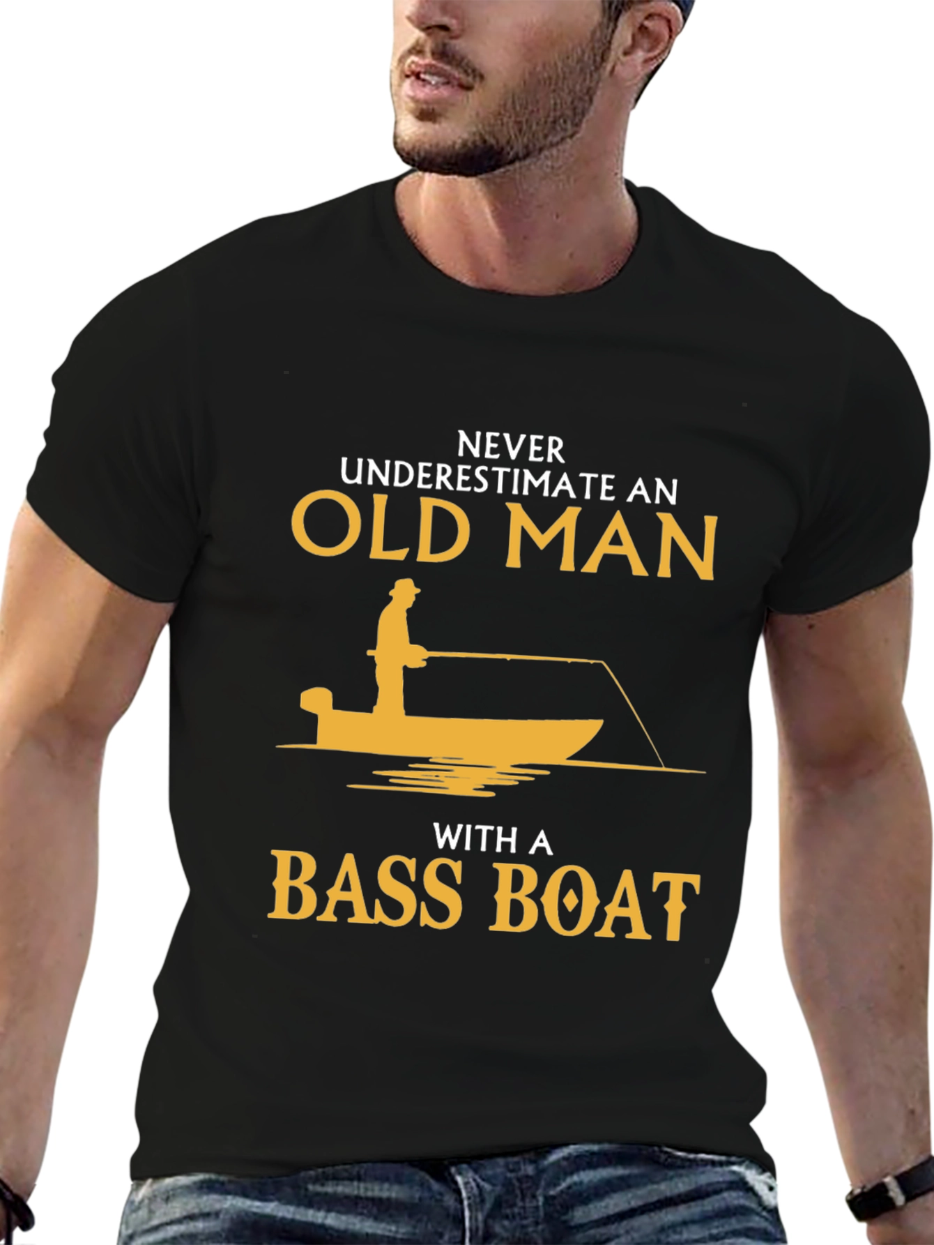 Never Underestimate Old Man Bass Boat T-Shirt