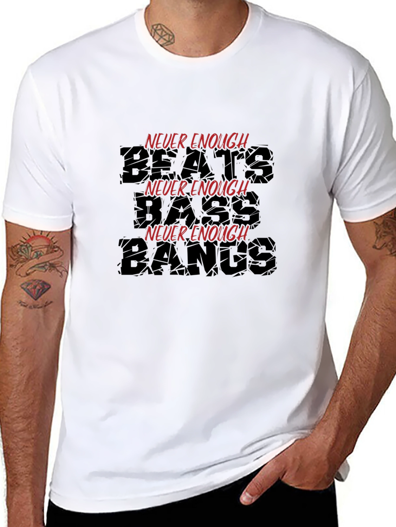 Never Enough Beats Bass Bangs Black T-Shirt