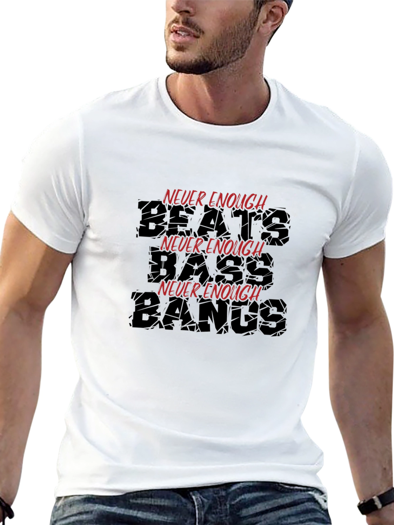 Never Enough Beats Bass Bangs Black T-Shirt