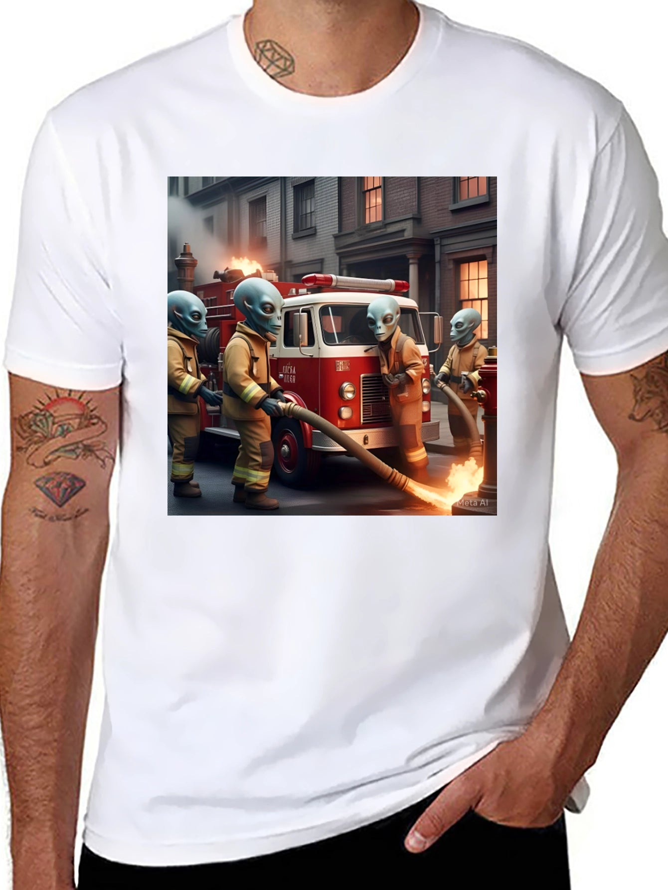 Alien Firefighter Crew T-Shirt