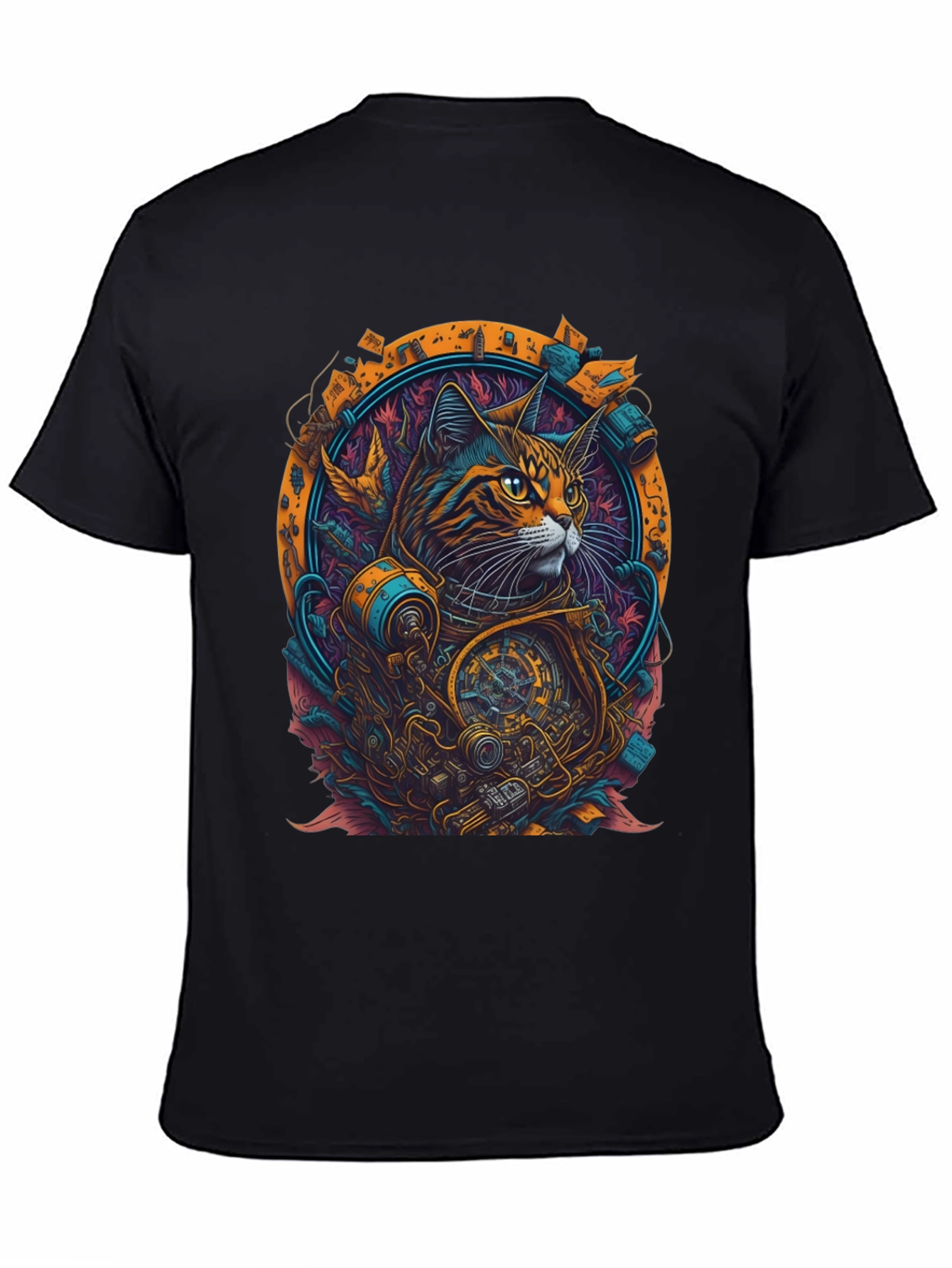 Steampunk Cat Graphic Tee - Unique Art Design