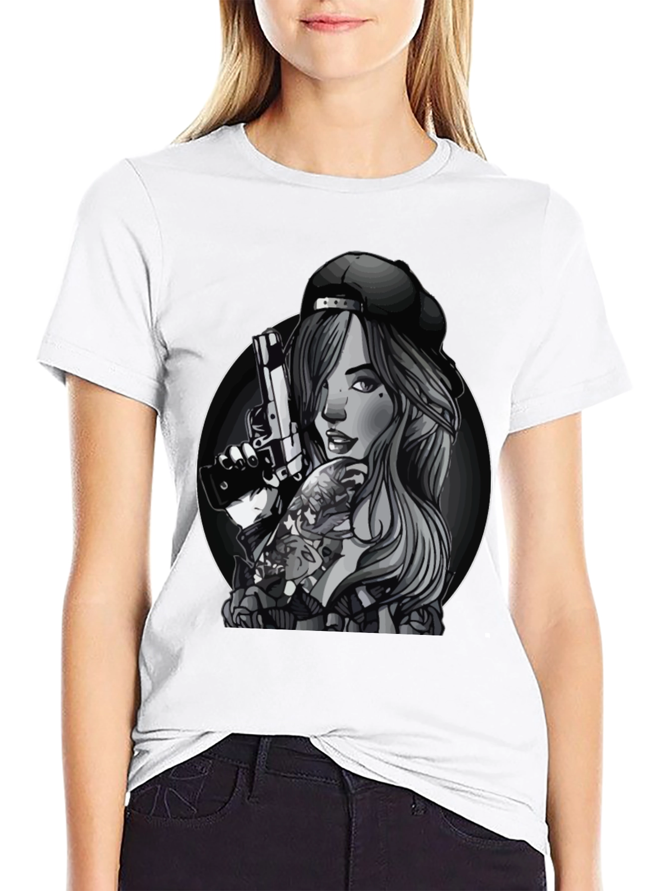 Gun Girl Graphic T-Shirt - Unisex Black Tee