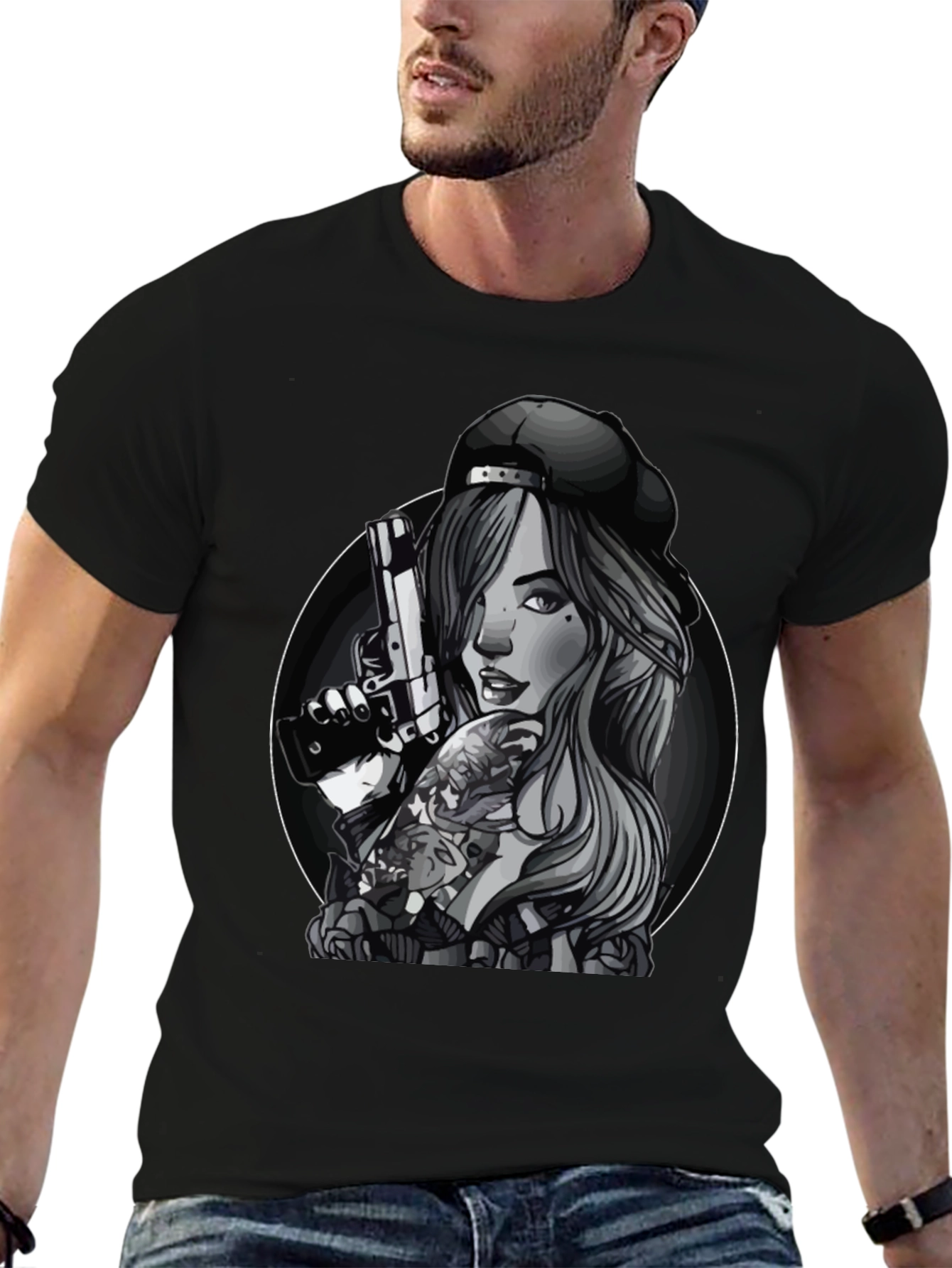 Gun Girl Graphic T-Shirt - Unisex Black Tee