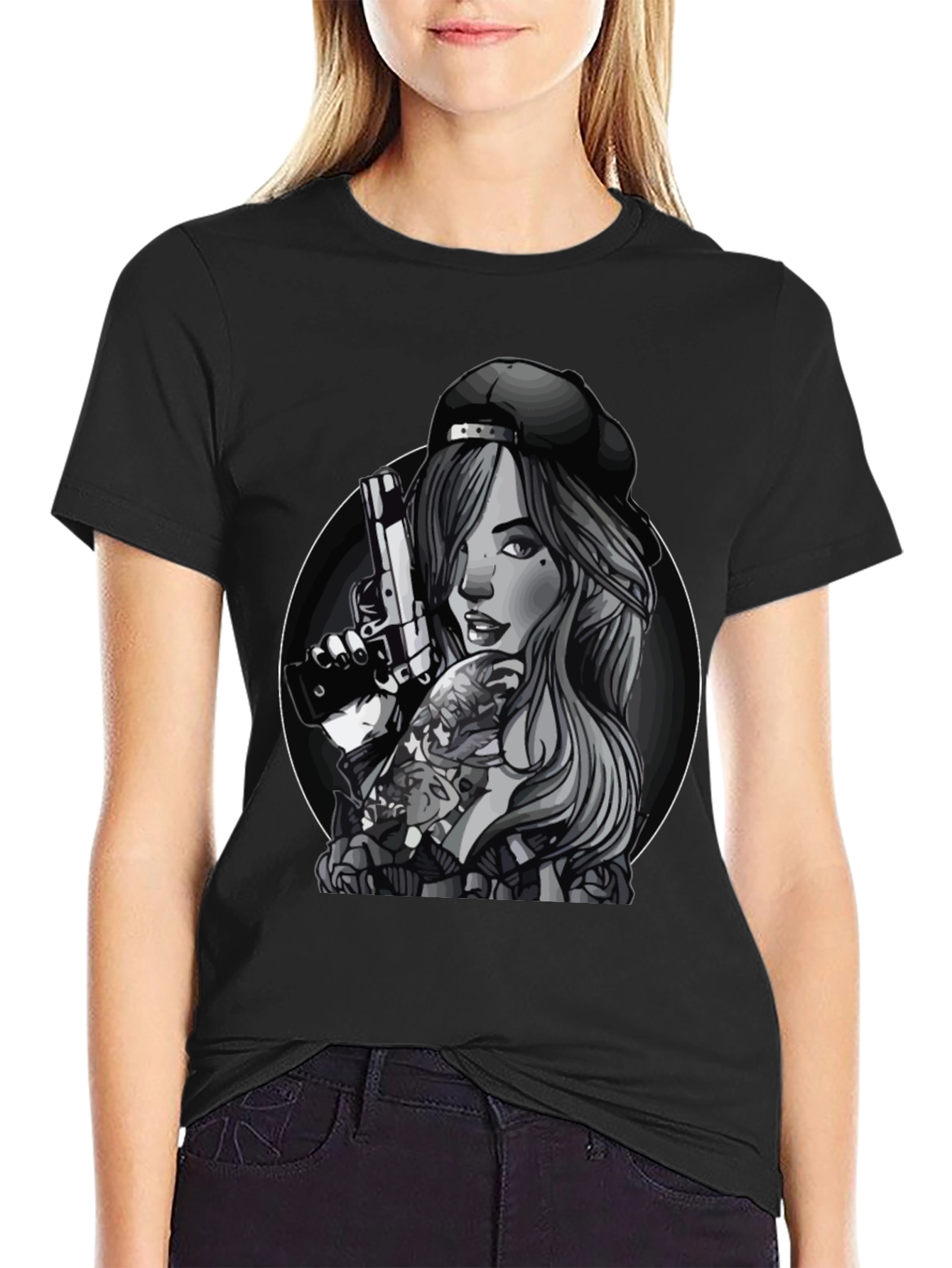 Gun Girl Graphic T-Shirt - Unisex Black Tee