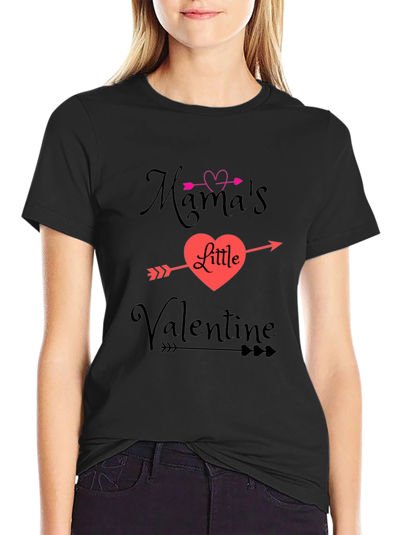 Mamas Little Valentine Arrow Heart Black T-Shirt
