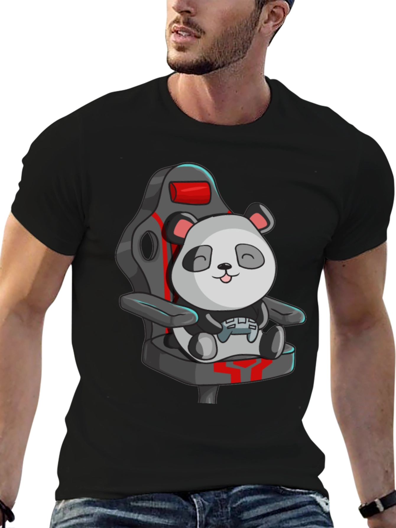 Gaming Panda T-Shirt - Cute Cartoon Design