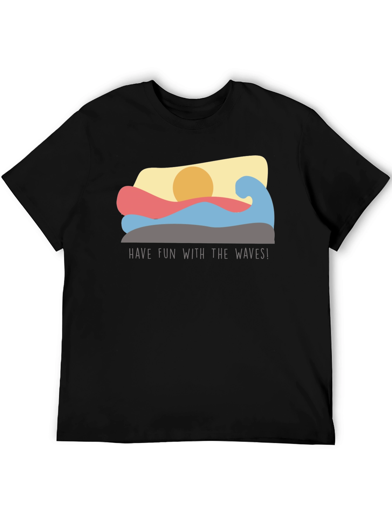Fun Waves Graphic Tee - Black Cotton T-Shirt