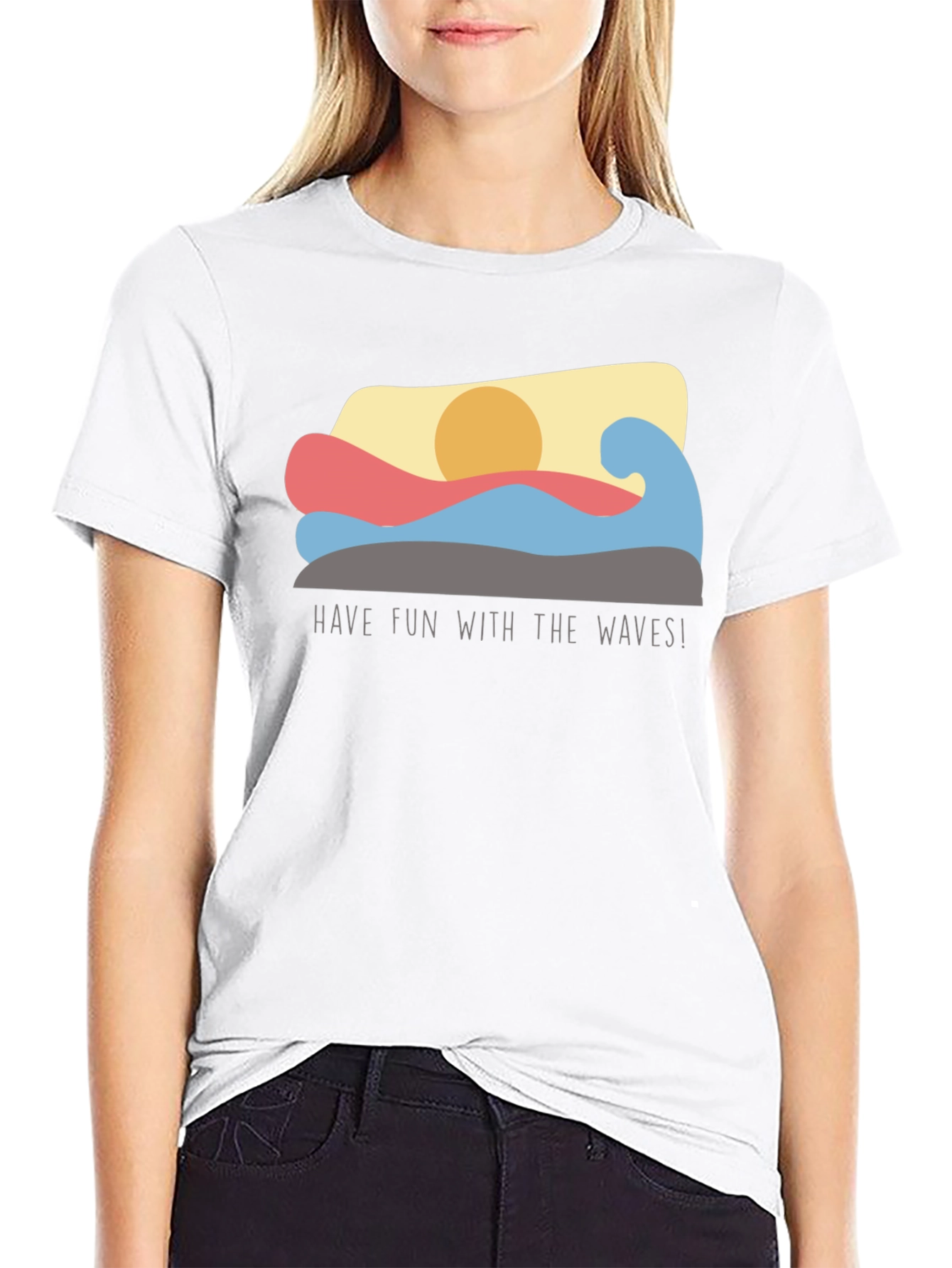 Fun Waves Graphic Tee - Black Cotton T-Shirt
