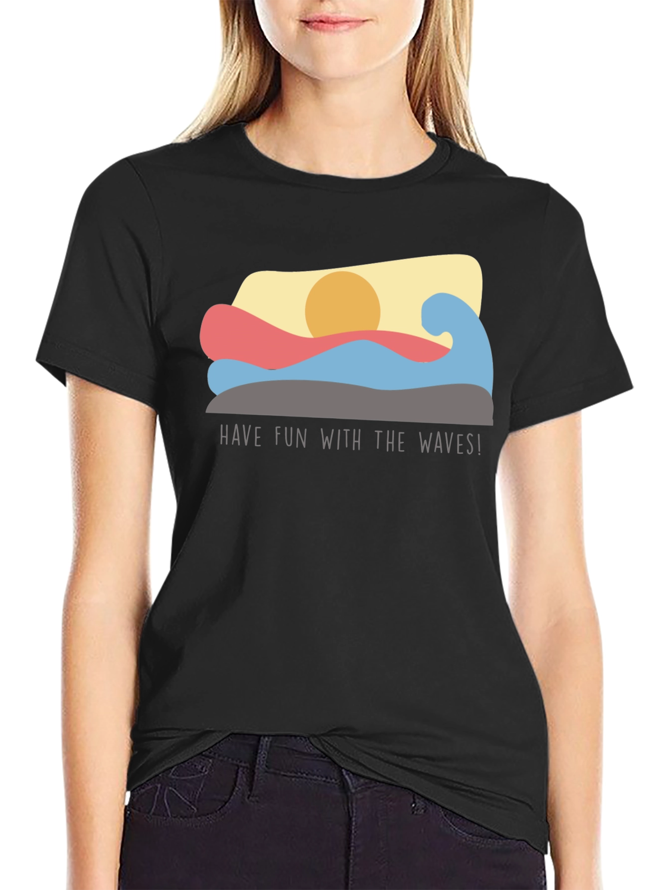 Fun Waves Graphic Tee - Black Cotton T-Shirt