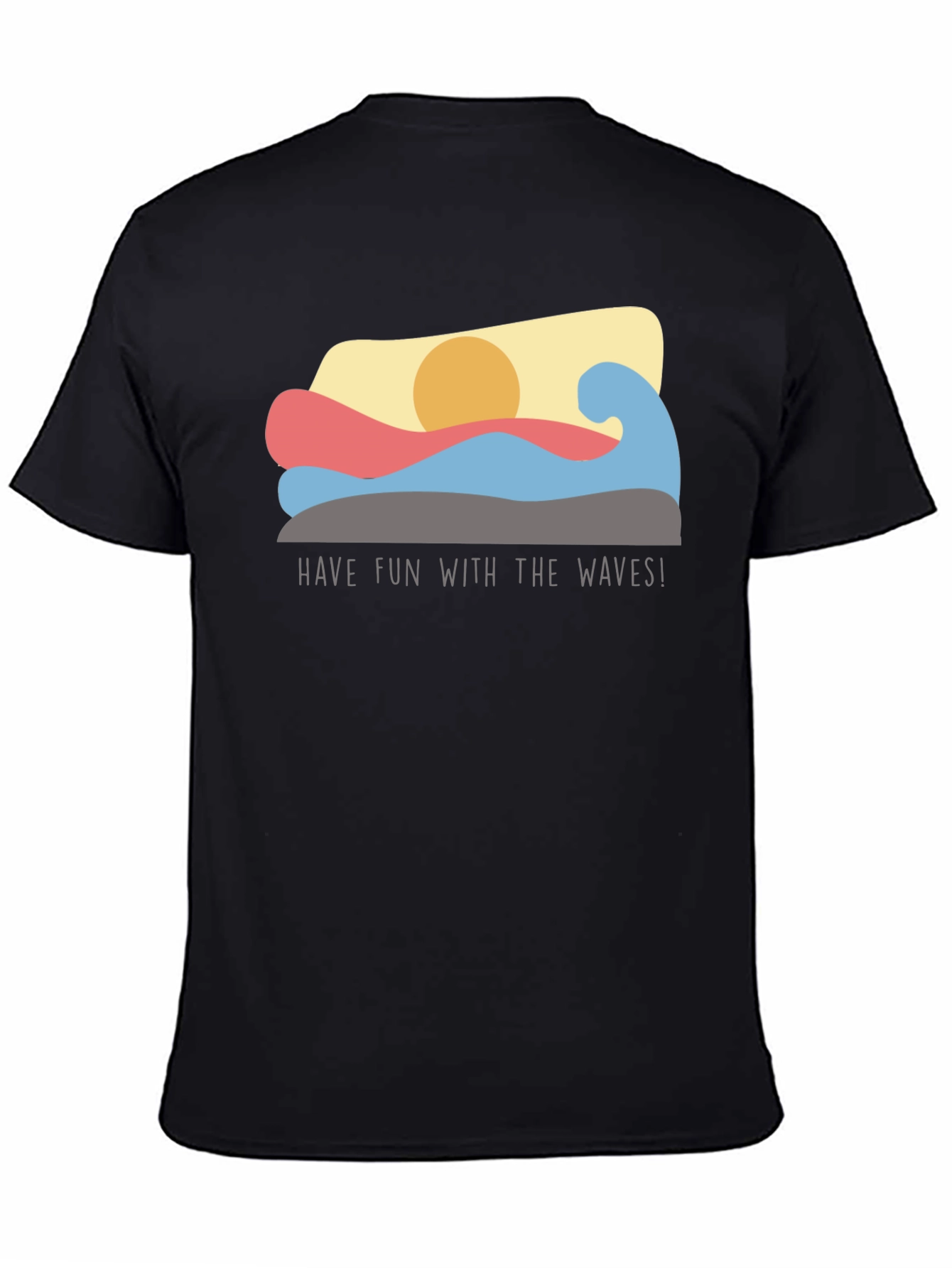 Fun Waves Graphic Tee - Black Cotton T-Shirt