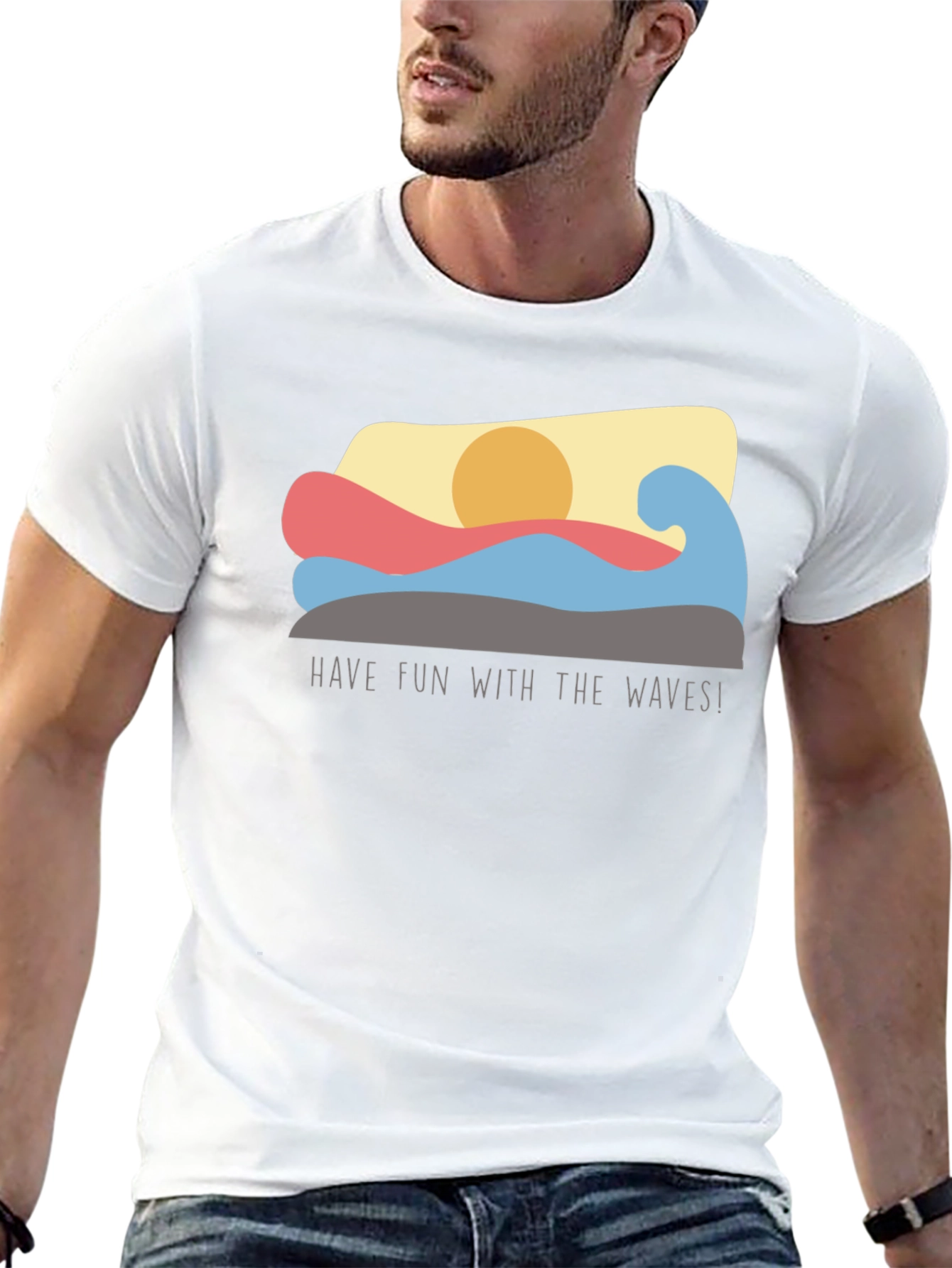Fun Waves Graphic Tee - Black Cotton T-Shirt