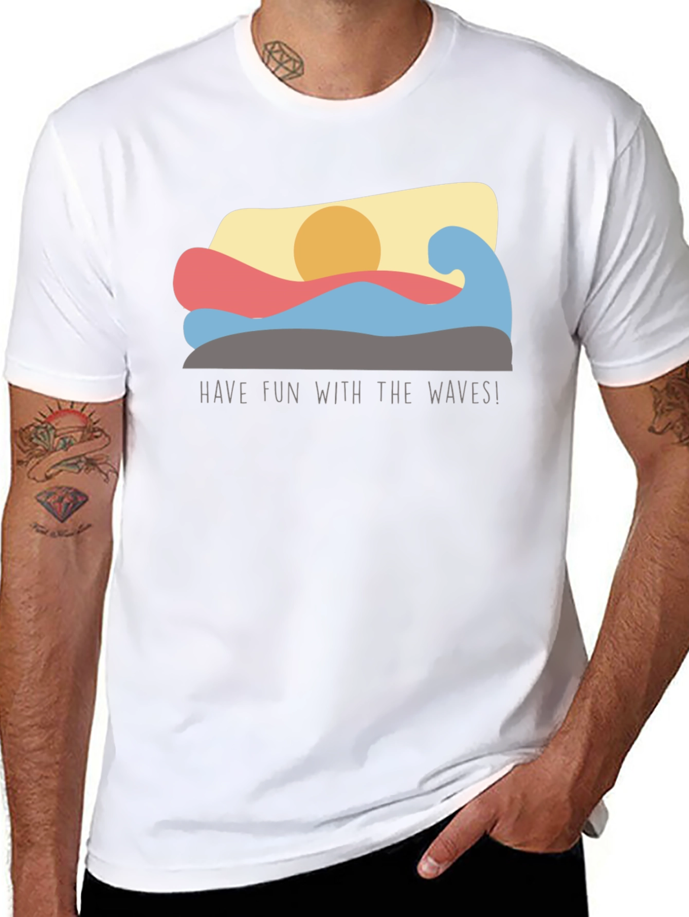 Fun Waves Graphic Tee - Black Cotton T-Shirt