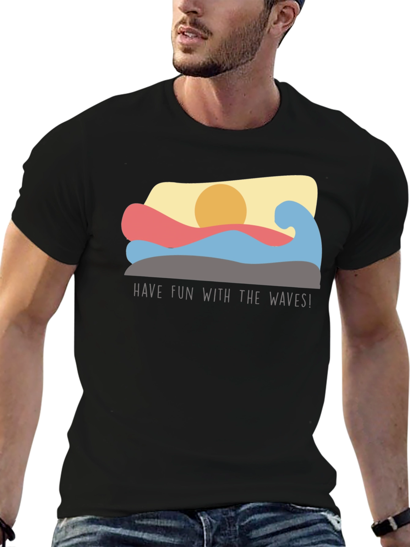 Fun Waves Graphic Tee - Black Cotton T-Shirt