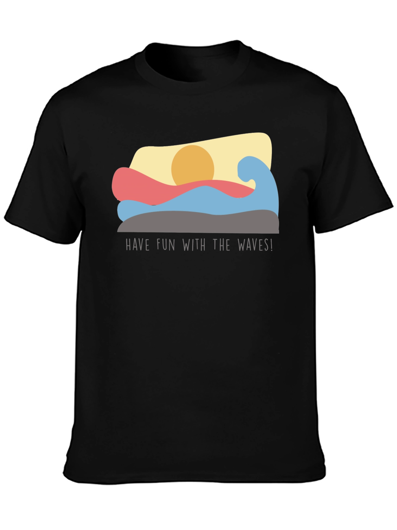 Fun Waves Graphic Tee - Black Cotton T-Shirt