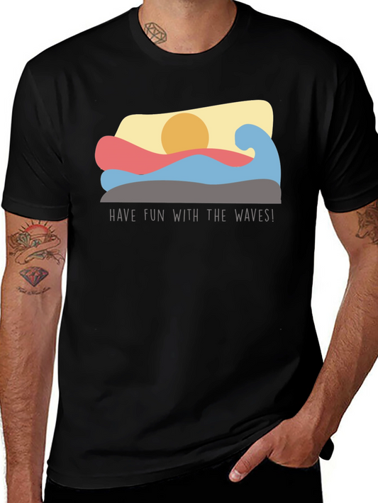Fun Waves Graphic Tee - Black Cotton T-Shirt