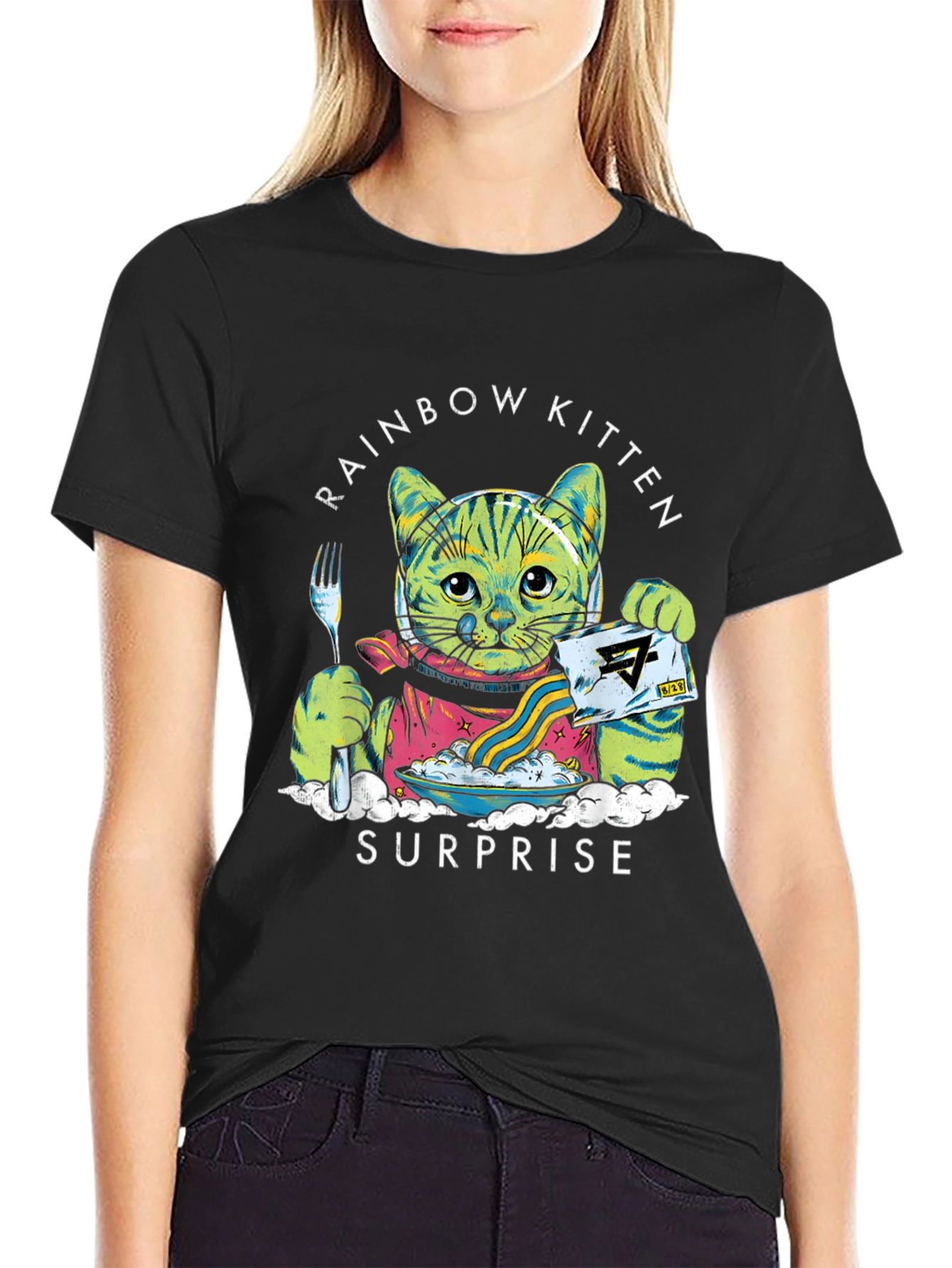 Rainbow Kitten Surprise Black T-Shirt